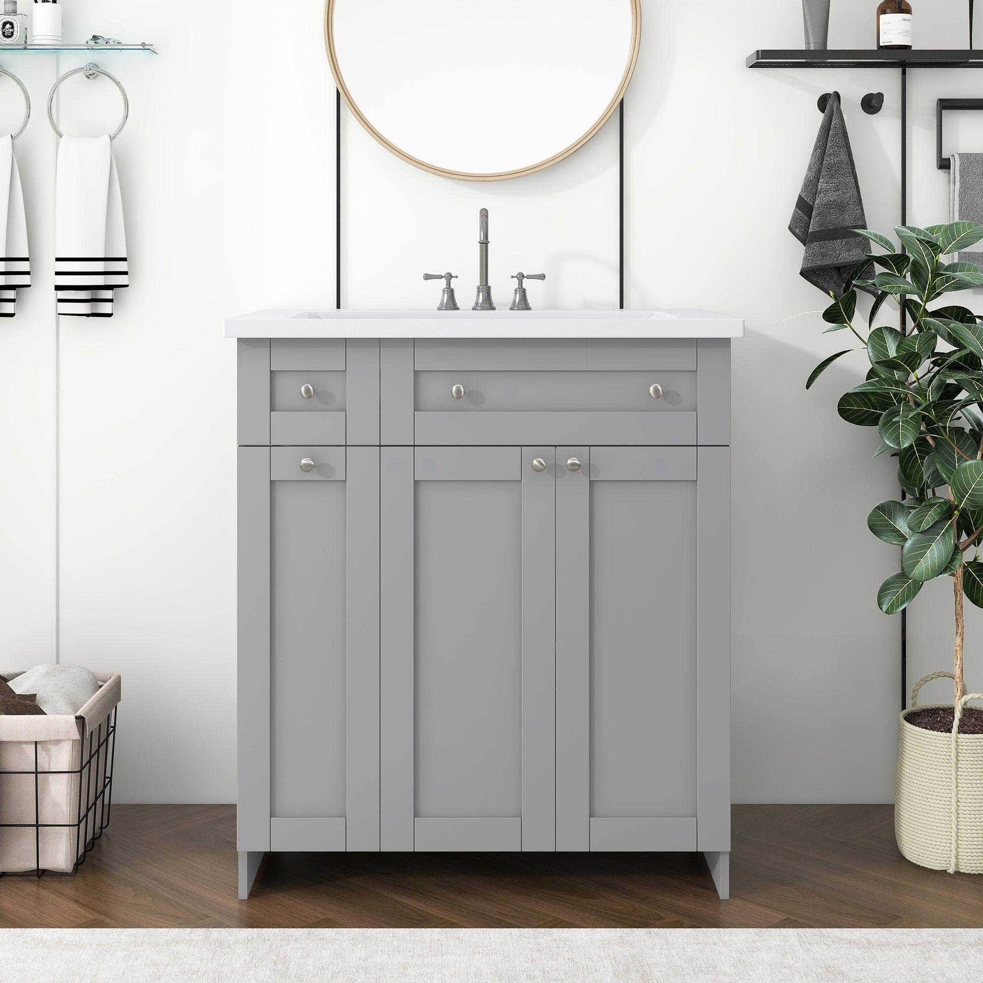 30" Bathroom vanity with Single Sink in grey,Combo Cabinet Undermount Sink,BathroomStorage Cabinet,Solid Wood Frame