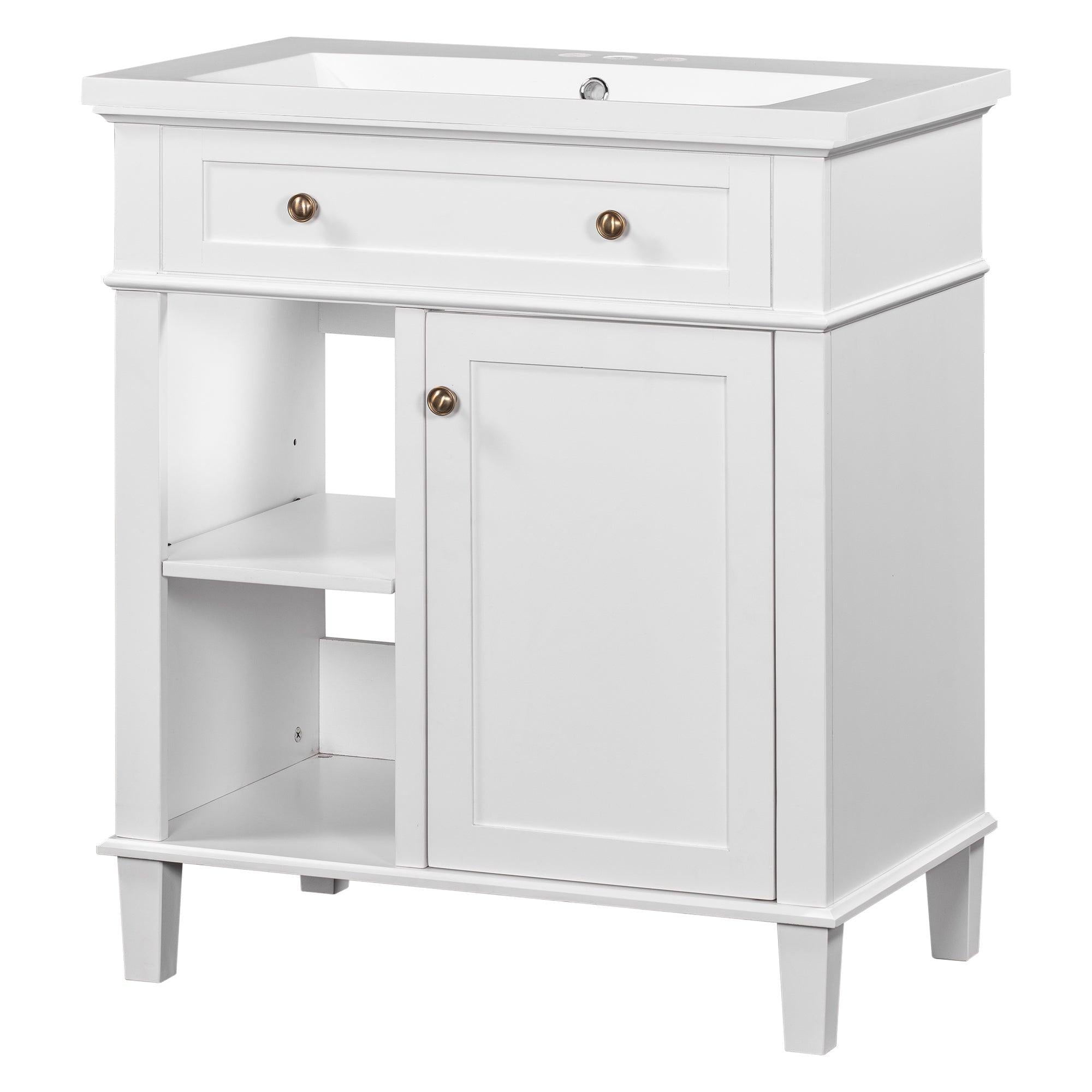 30" Bathroom Vanity with Ceramic Sink Set, One Cabinet and Adjustable Shelf, White