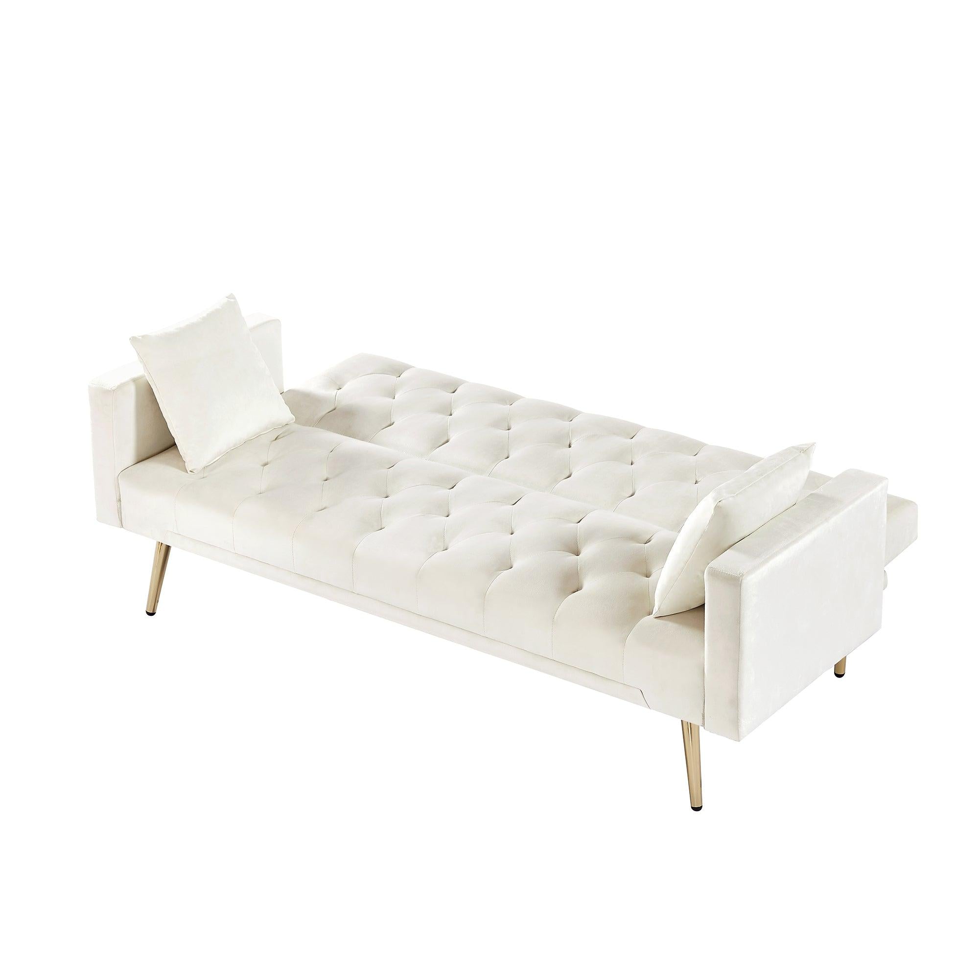 Cream White Convertible Folding Futon Sofa Bed , Sleeper Sofa Couch for Compact Living Space.