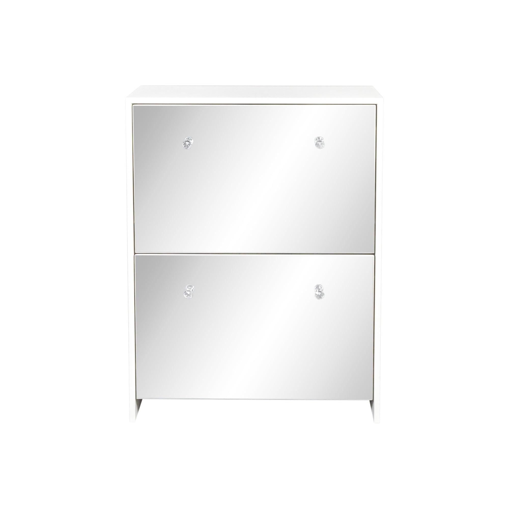 Shoe Cabinet with mirror, 2-TiersShoeStorage Cabinet with Doors for Entryway