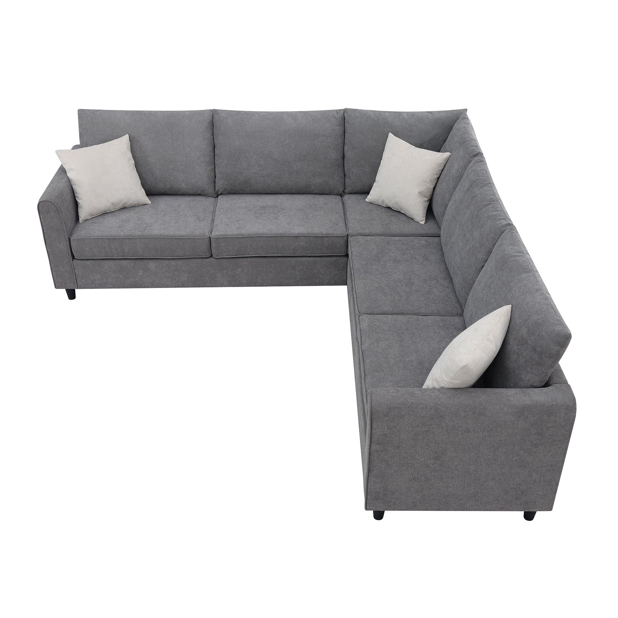 91*91"Modern Upholstered Living Room Sectional Sofa, L Shape Furniture Couch with 3 Pillows