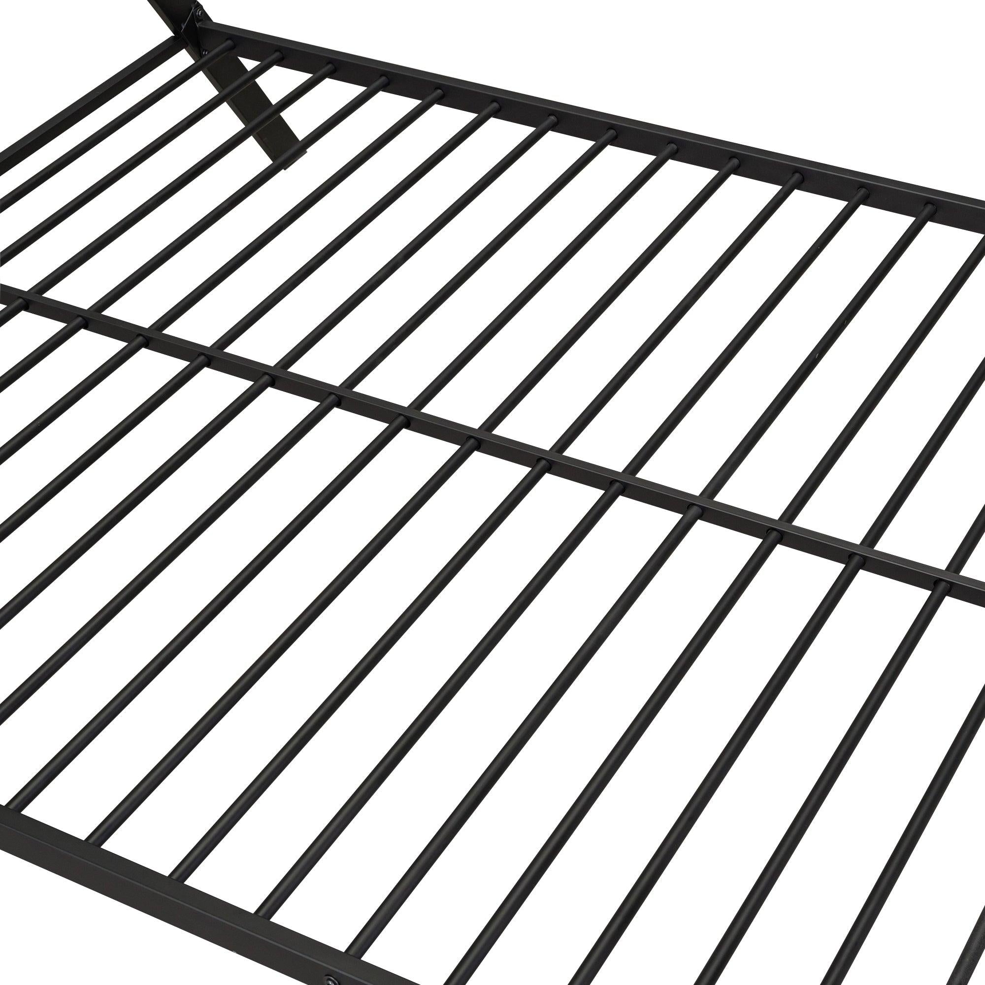 House Bed Tent Bed Frame Full Size Metal Floor Play House Bed with Slat for Kids Girls Boys , No Box Spring Needed Black