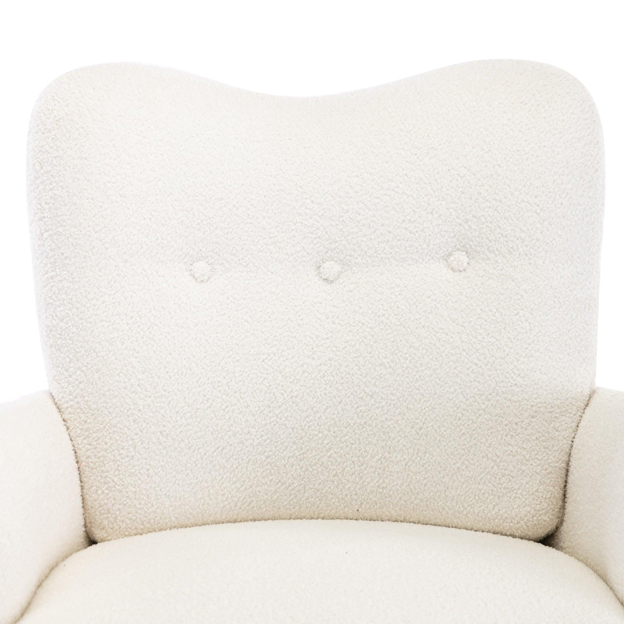 Cozy Teddy Fabric Arm Chair with Sloped High Back and Contemporary Metal Legs ,White