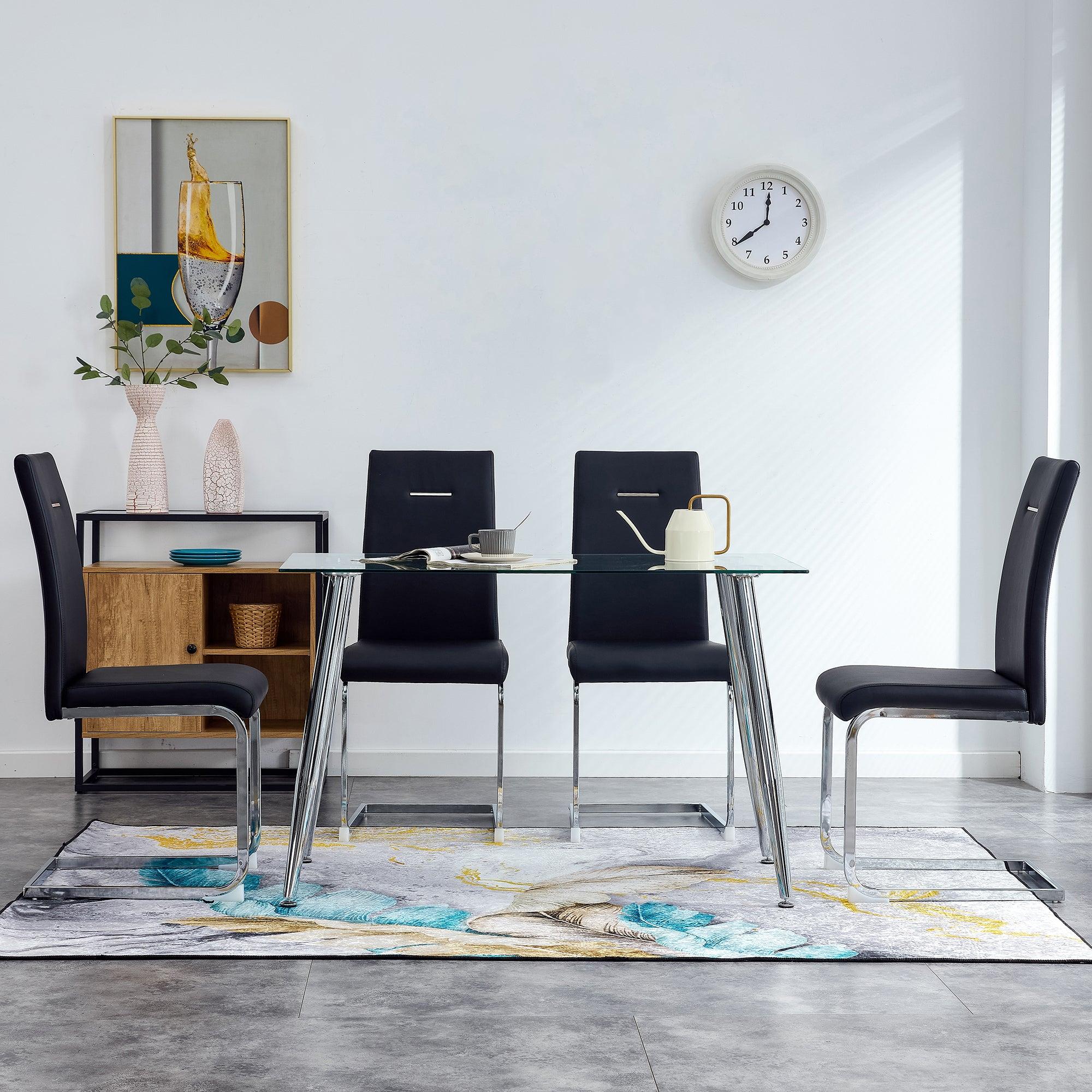 Glass Dining Table, Dining Chair set, 4 Black  Dining Chairs and 1 Dining Table .Table Size 51" W x 31"D x 30" H image