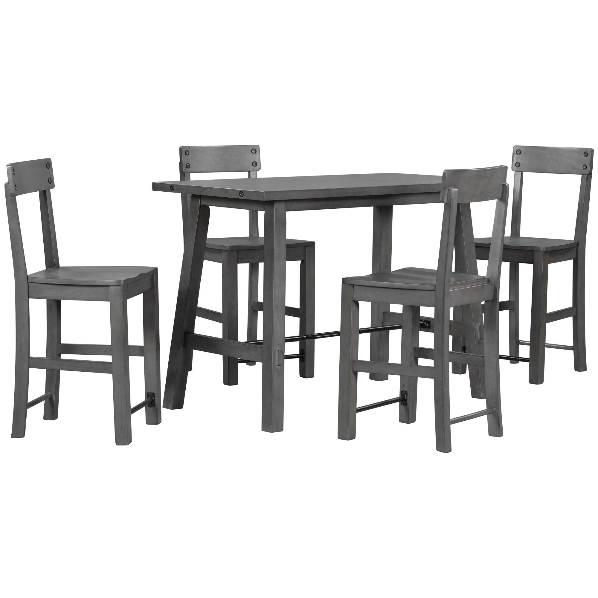 Minimalist industrial Style 5-Piece Counter Height Dining Table Set Solid Wood & Metal Dining Table with Four Chairs for Small Space (Gray)