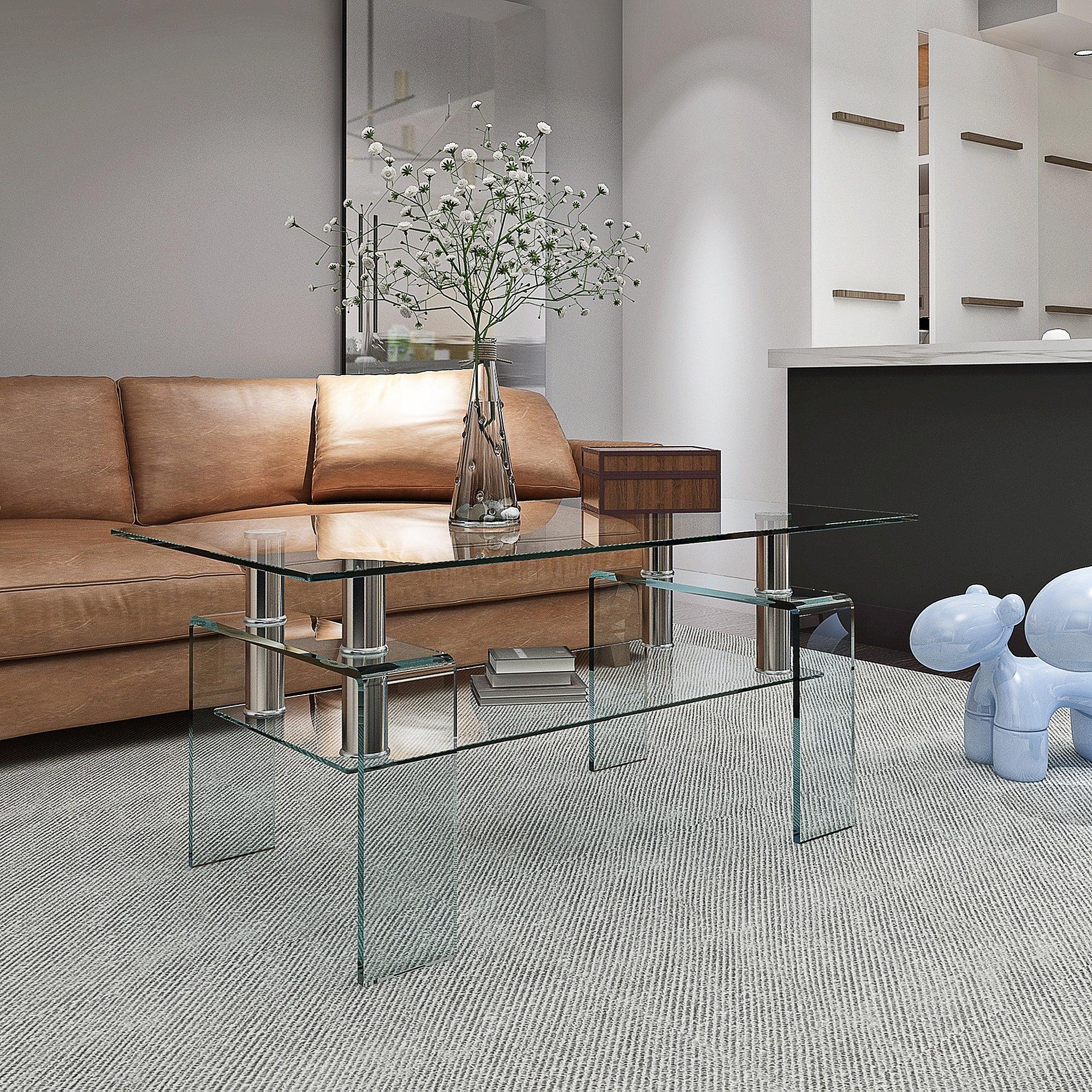 39.37'' Tempered Glass Coffee Table Clear Table Transparent  Coffee Table for Room image