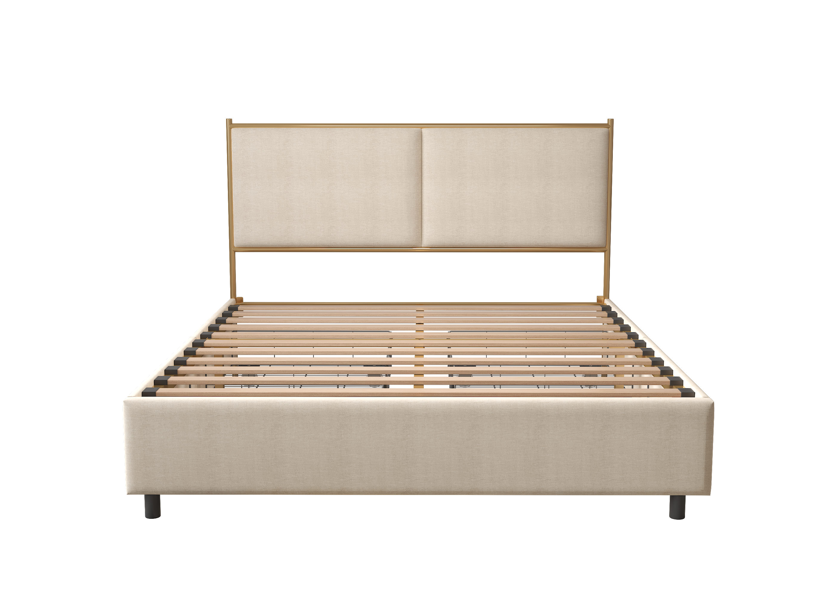 Classic steamed bread shaped backrest, metal frame, solid wood ribs, with fourStorage drawers, sponge soft bag, comfortable and elegant atmosphere, beige, f - size