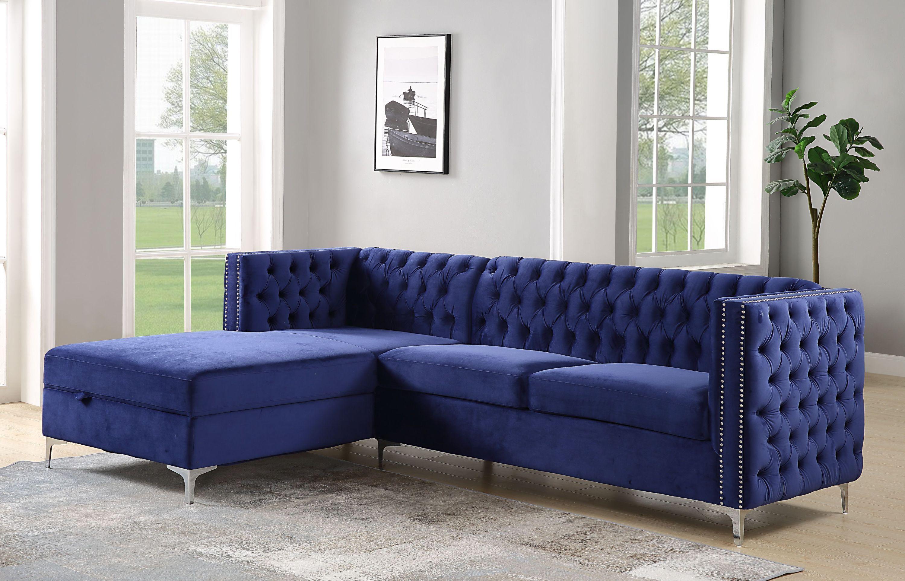 ACME Sullivan Sectional Sofa, Navy Blue Velvet 55490 image