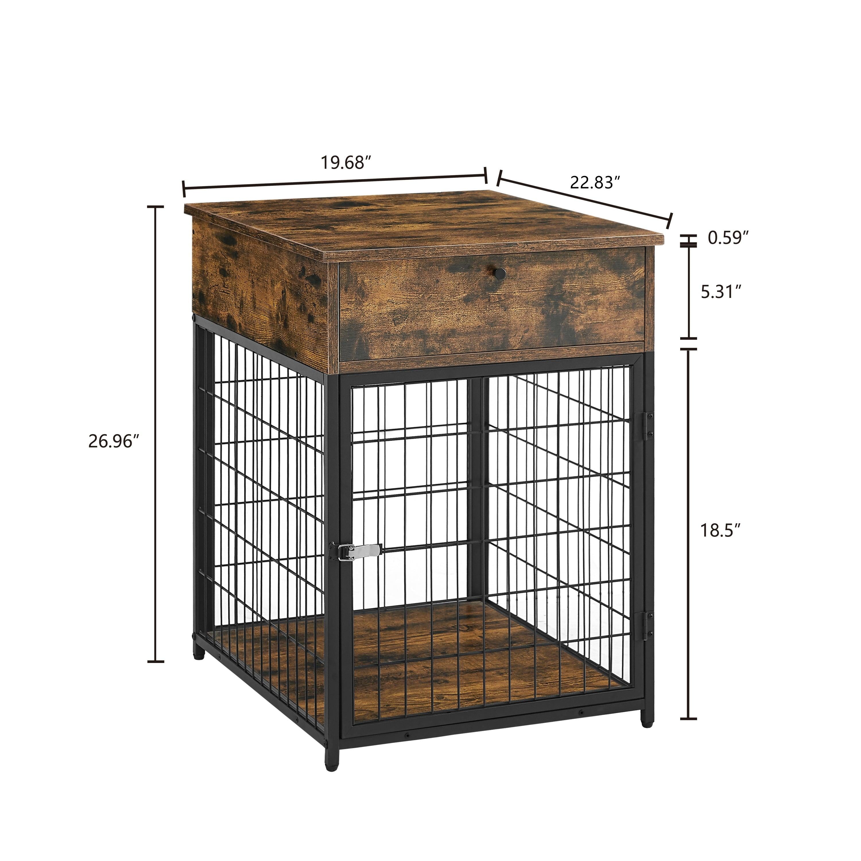 Furniture Style Wood Dog Crate End Table withStorage Console（Rustic Brown,19.69''w x 22.83''d x 26.97''h）