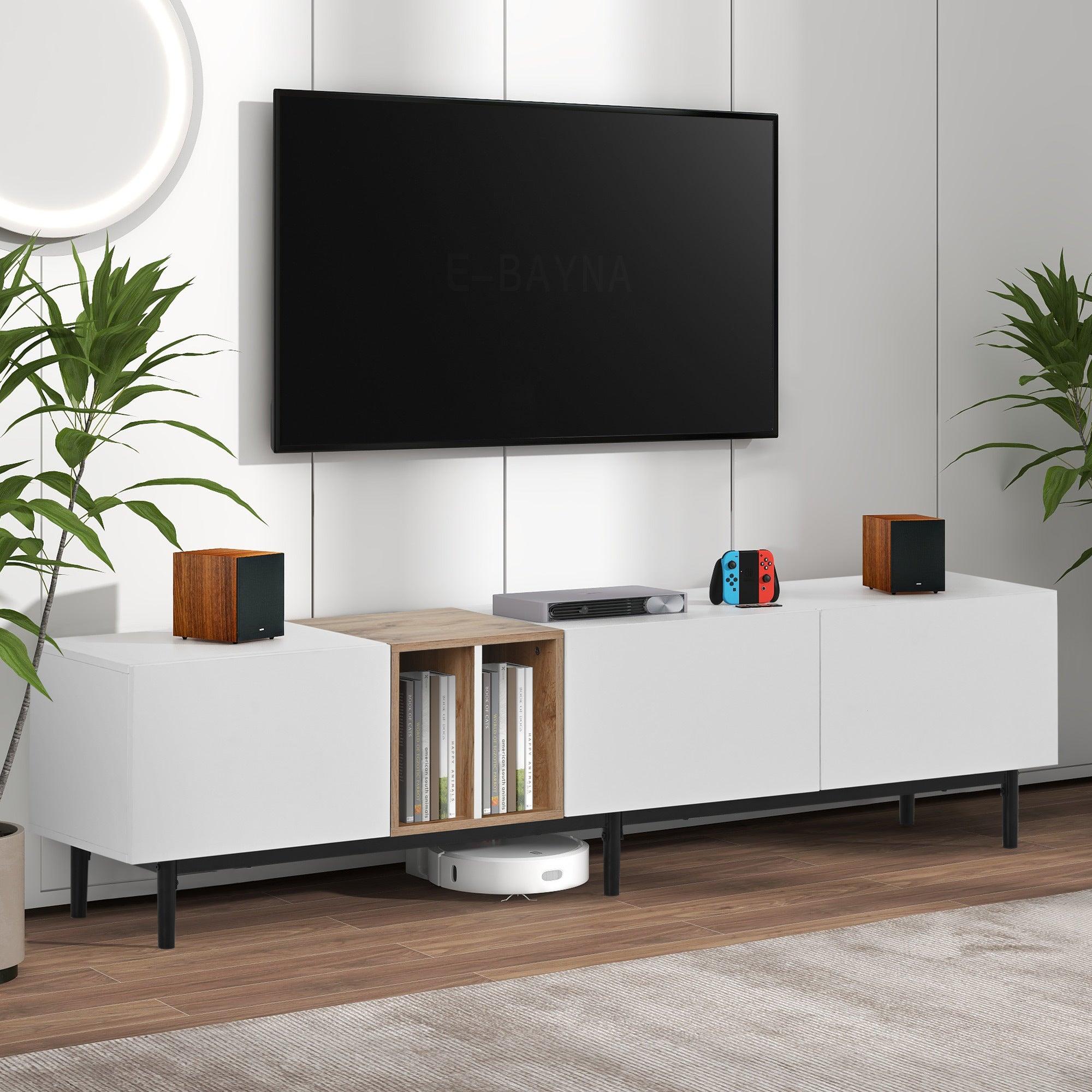 Modern TV Stand for 80’’ TV with 3 Doors, Media Console Table, Entertainment Center with LargeStorage Cabinet for Living Room, Bedroom