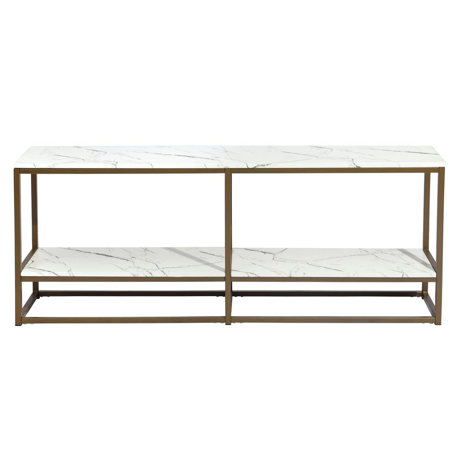 59.8 inch White Marble Gold Frame TV STAND WithStorage