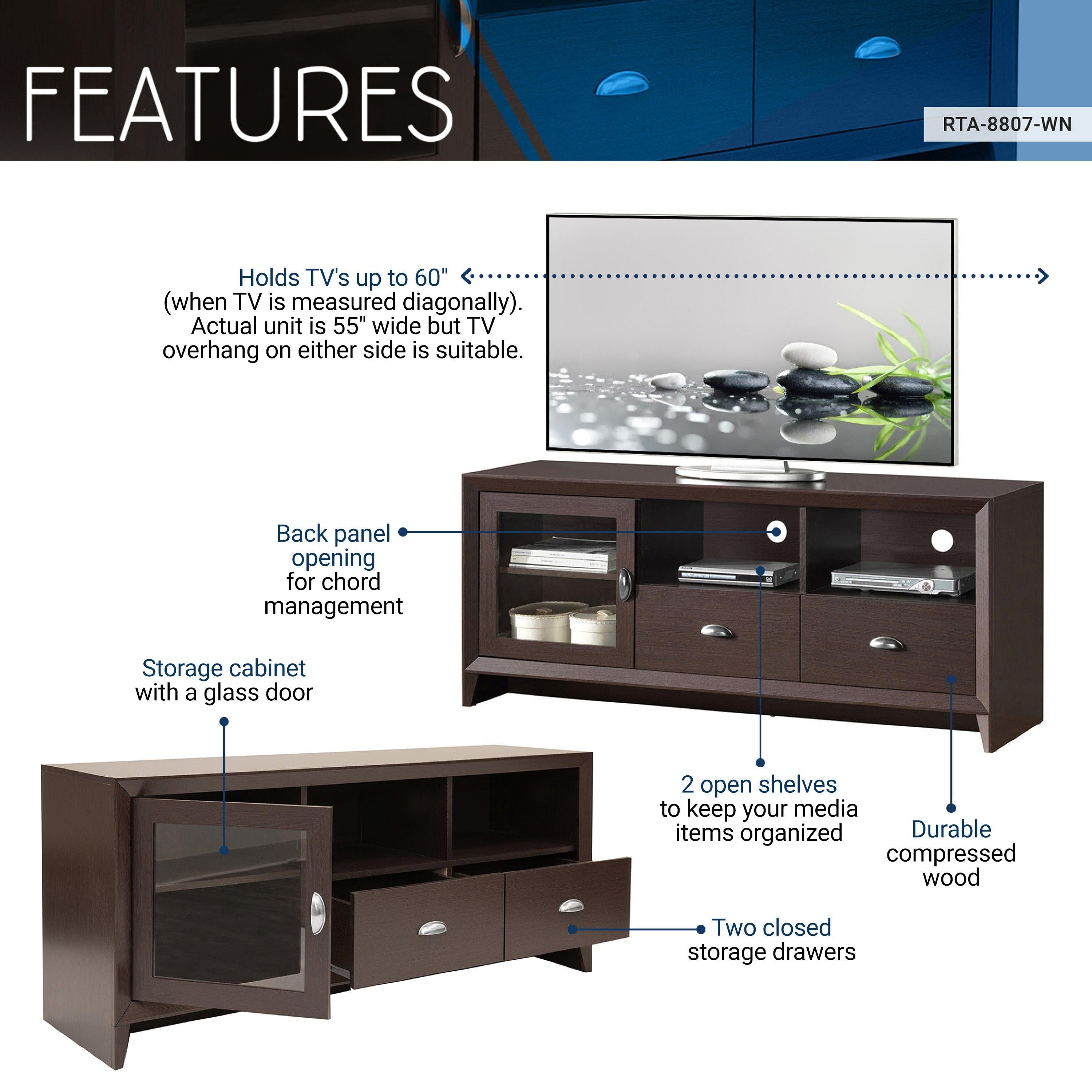 Techni MobiliModern TV Stand withStorage for TVs Up To 60", Wenge