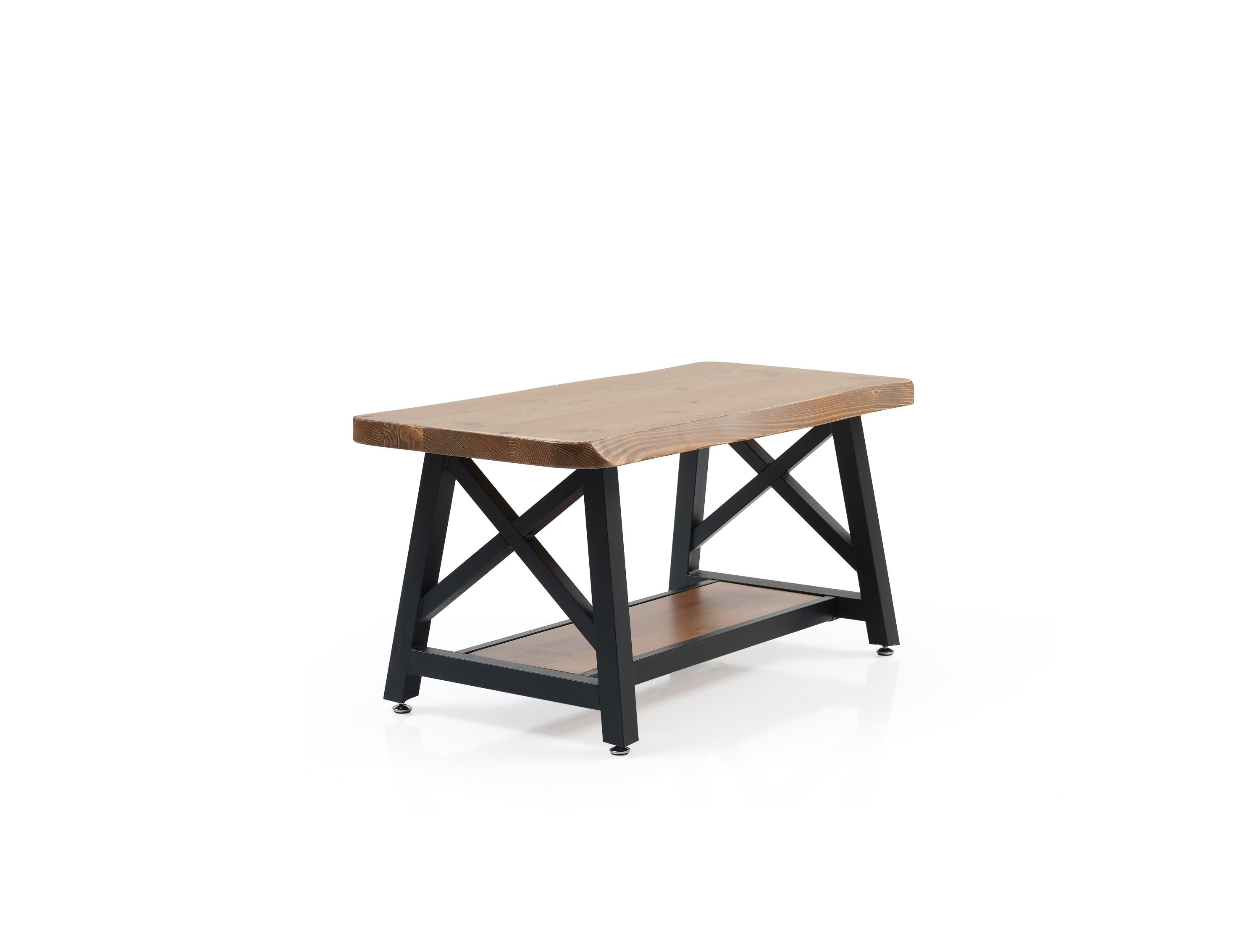 Furnish Home Store Berlin 39'' Solid Wood Rustic Coffee Cocktail Table for Living Rooms with Shelf