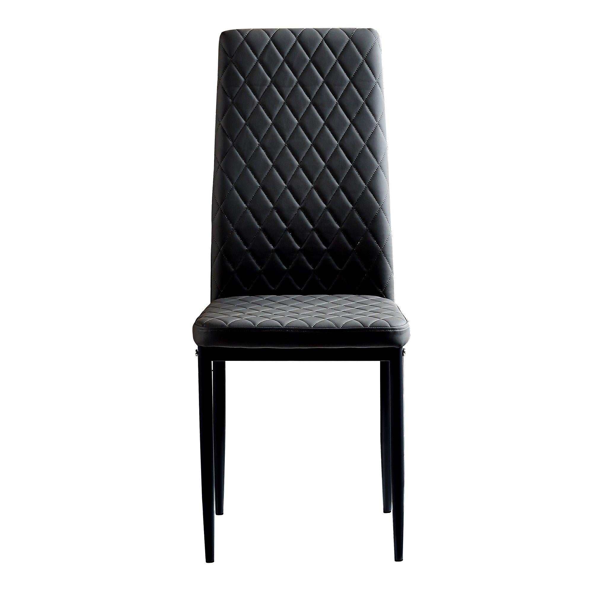 BlackModern minimalist dining chair fireproof leather sprayed metal pipe diamond grid pattern restaurant home conference chair set of 4