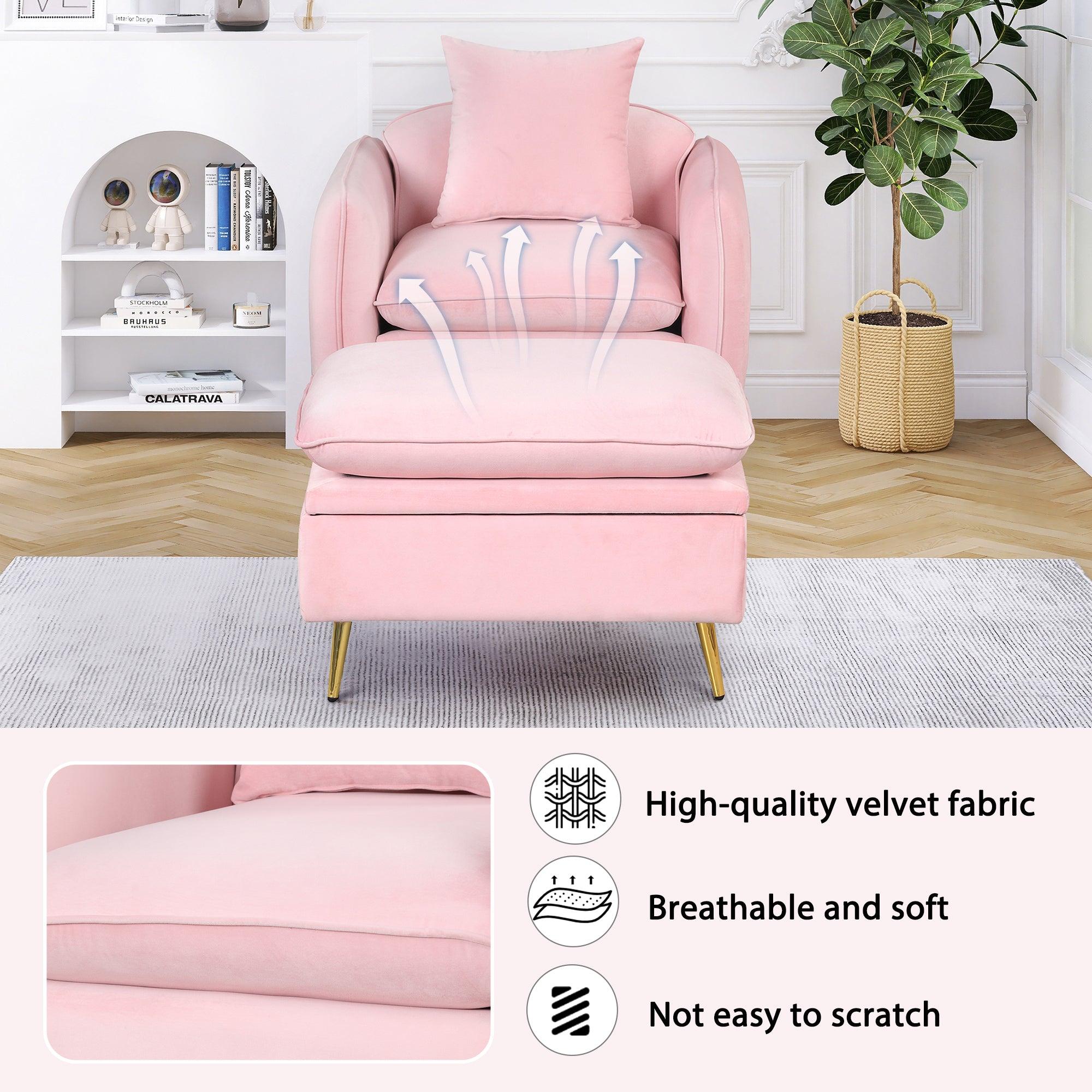 35.2"Modern Accent Chair,Single Sofa Chair with Ottoman Foot Rest and Pillow for Living Room Bedroom Small Spaces Apartment Office,Pink