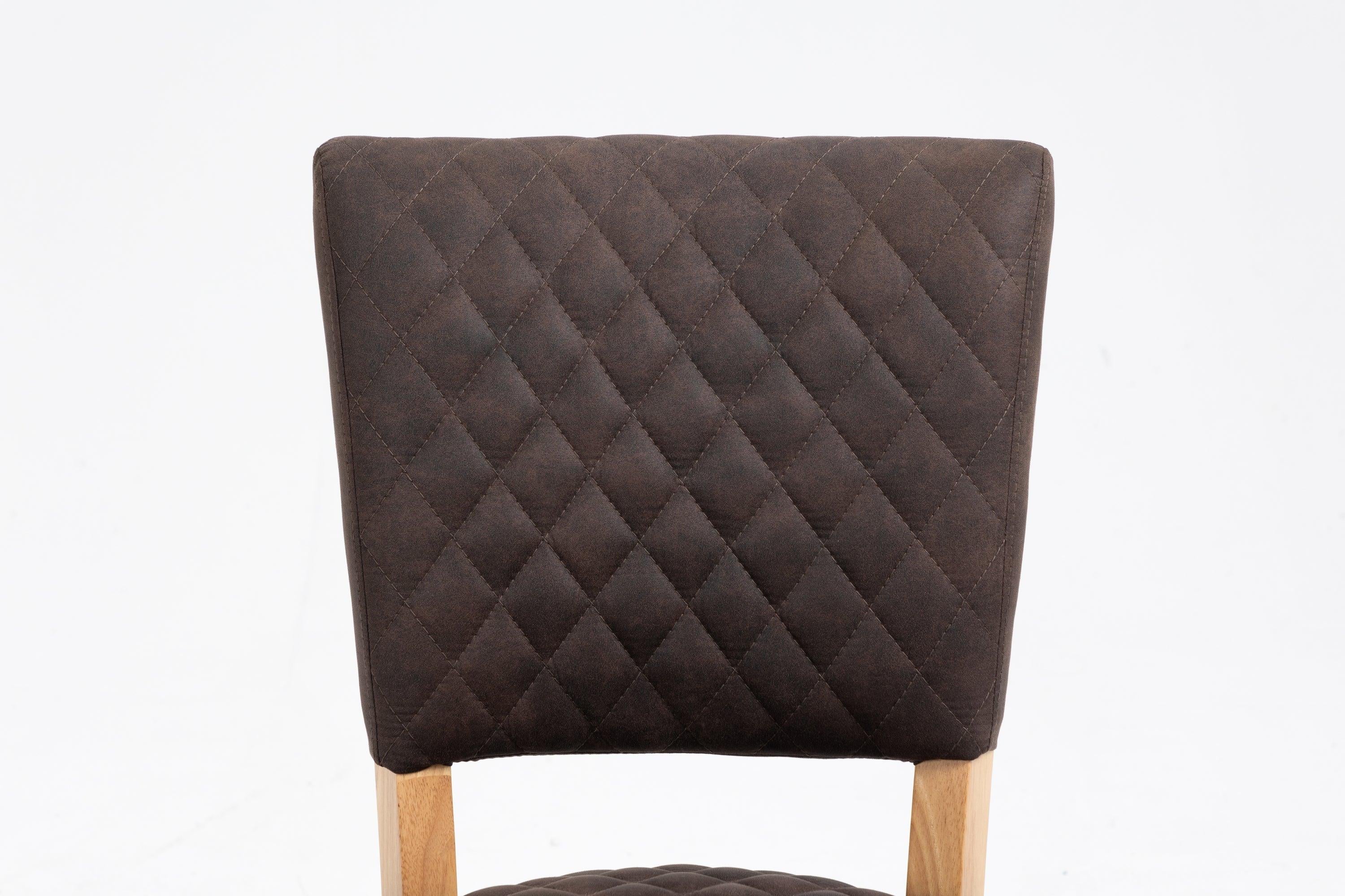 Upholstered Diamond Stitching Leathaire Dining Chair with Solid Wood Legs BROWN