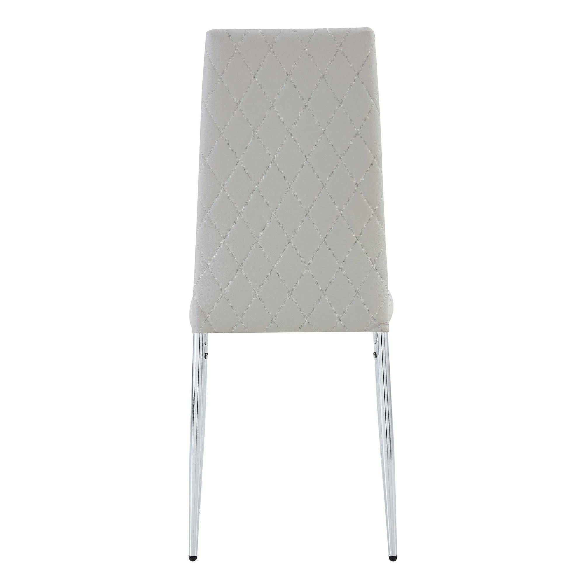 Grid Shaped Armless High Back Dining Chair, 6-piece set, Office Chair. Applicable to DiningRoom, Living Room, Kitchen and Office.Grey Chair and Electroplated Metal Leg