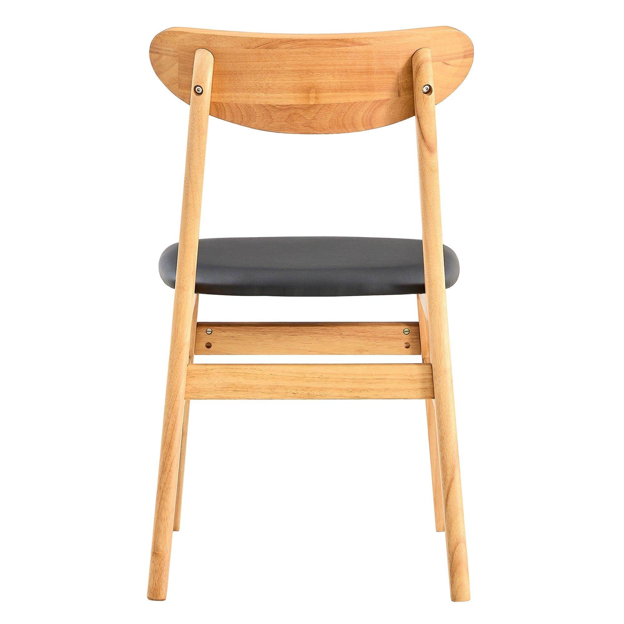 Solid Wood Dining Chair Stylish and Durable Small with Curved Backrest, PU+Foam Cushion, and Plastic Rattan Surface - Perfect for Any Room Décor and Daily Use