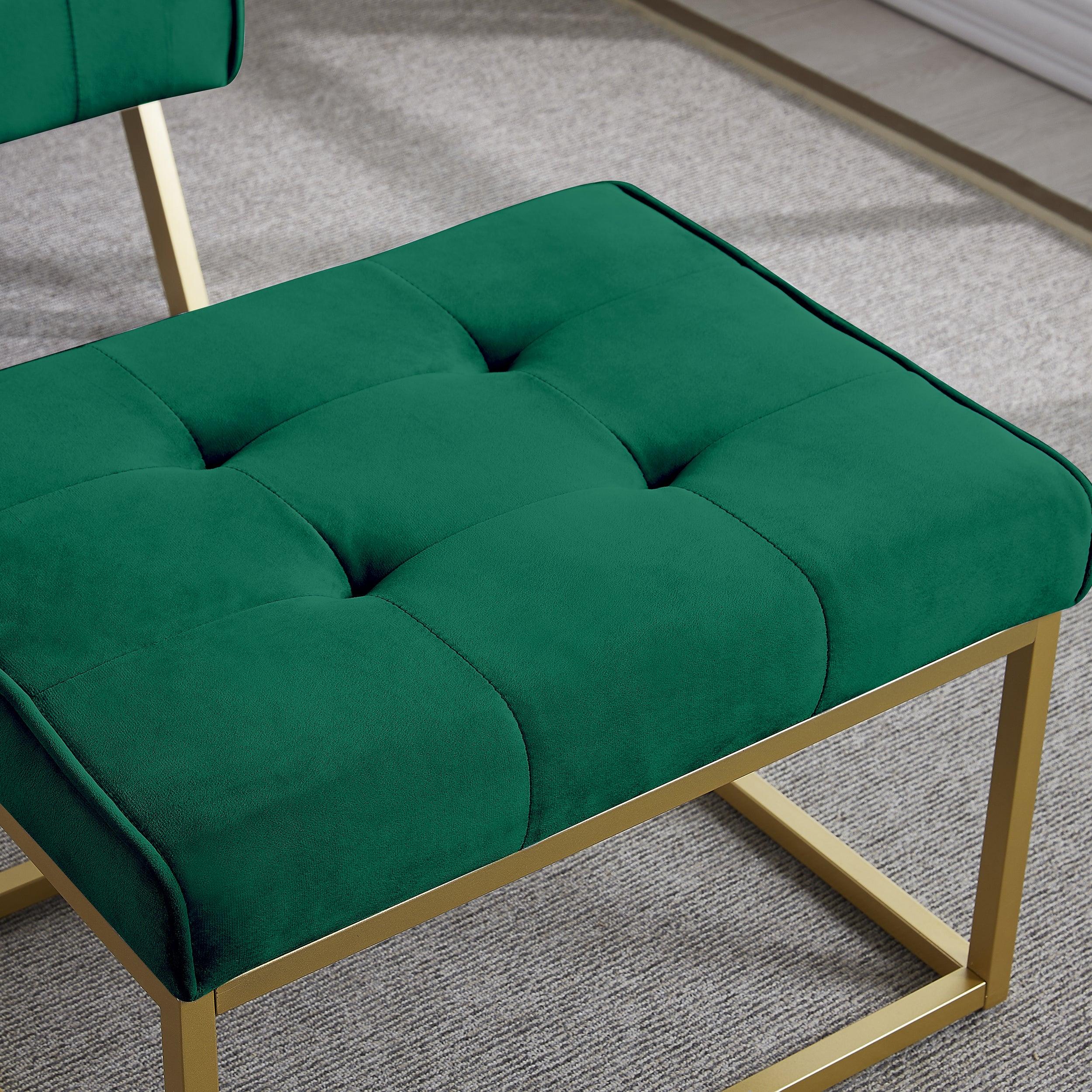 Gold Metal Frame Velvet Upholstery Chair with Ottoman(Green)