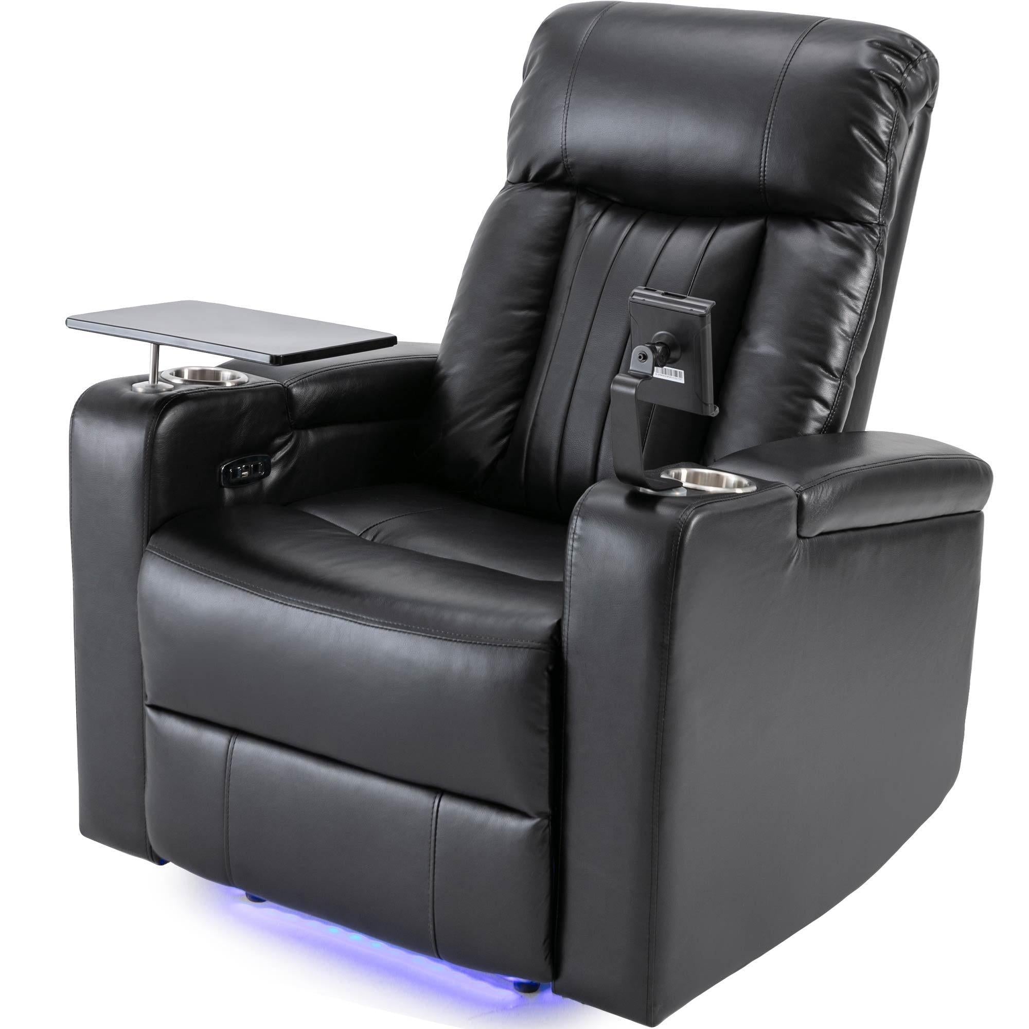 Premium Power Recliner withStorage Arms, Cupholders, Swivel Tray Table and Cell Phone Stand,Black