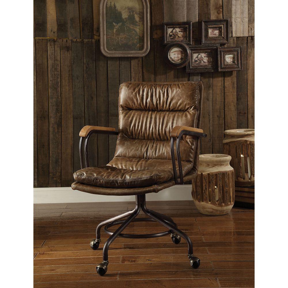 ACME Harith Office Chair in Vintage Whiskey Top Grain Leather 92416 image