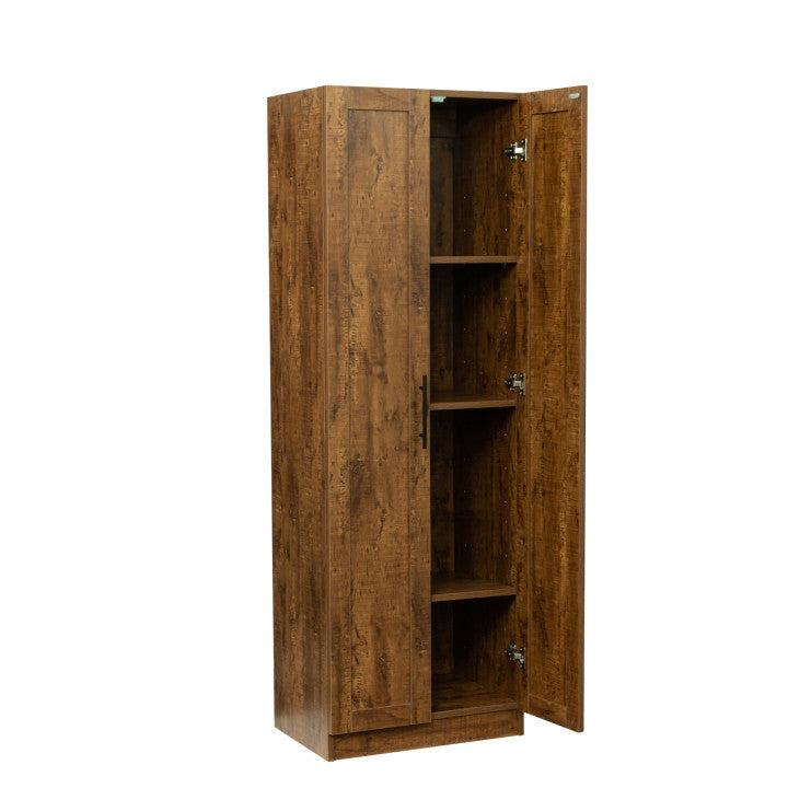 High wardrobe and kitchen cabinet with 2 doors and 3 partitions to separate 4Storage spaces, walnut