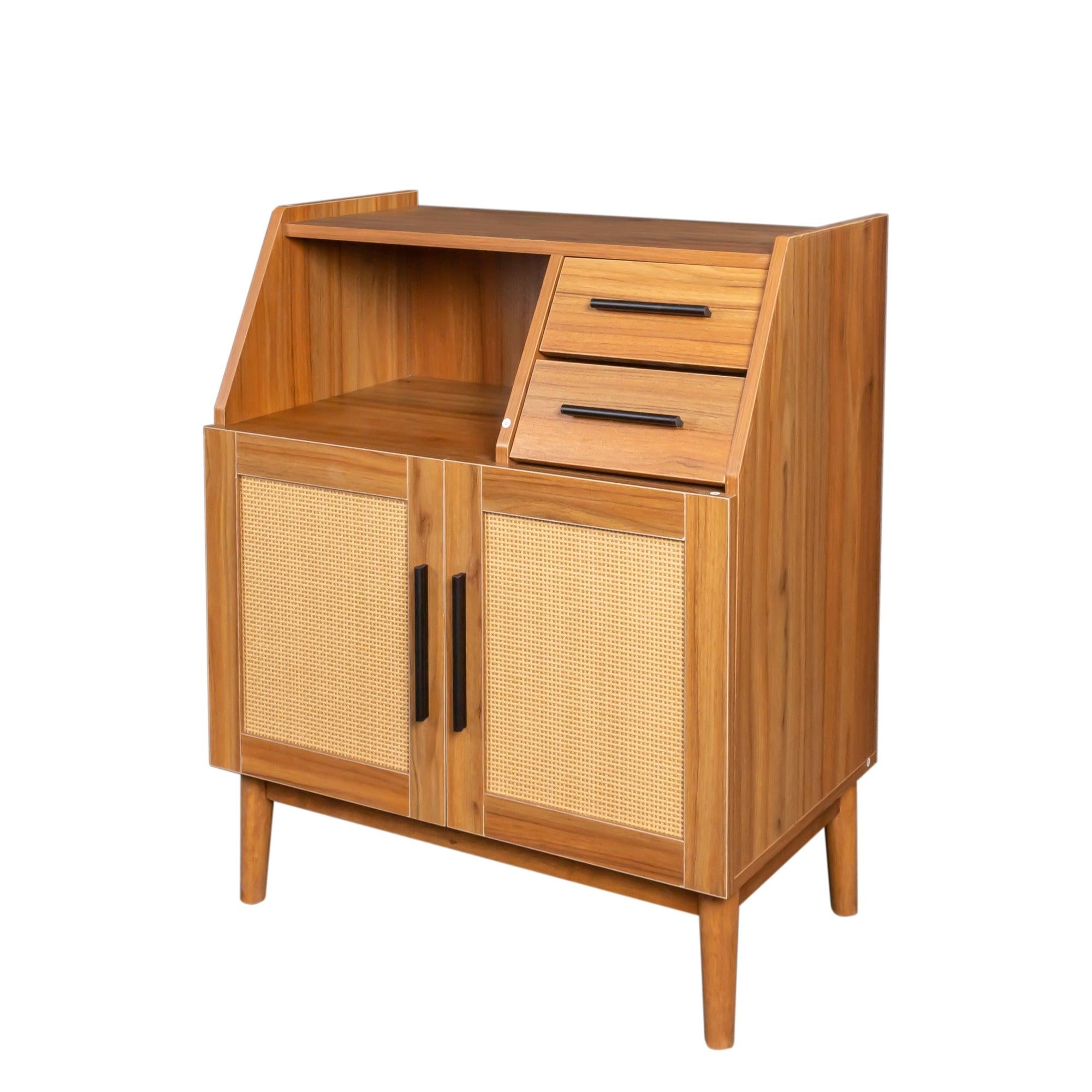 Farmhouse Sideboard Buffet AccentStorage Cabinet, with Rattan Doors and drawers, for Hallway, Entryway, Dining Room, or Living Room