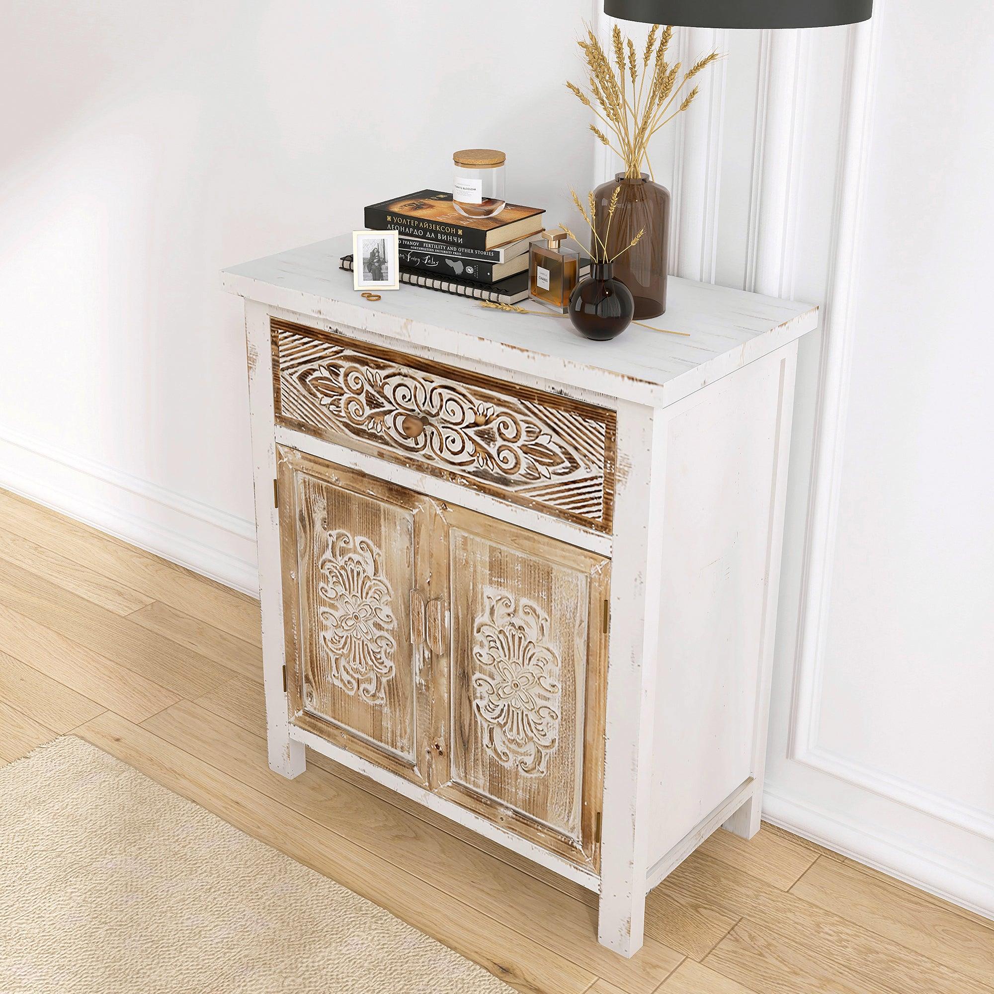 Weathered Wood Cabinet with 1 Drawer and 2 Doors Vintage AccentStorage Cabinet for Entryway, Living Room