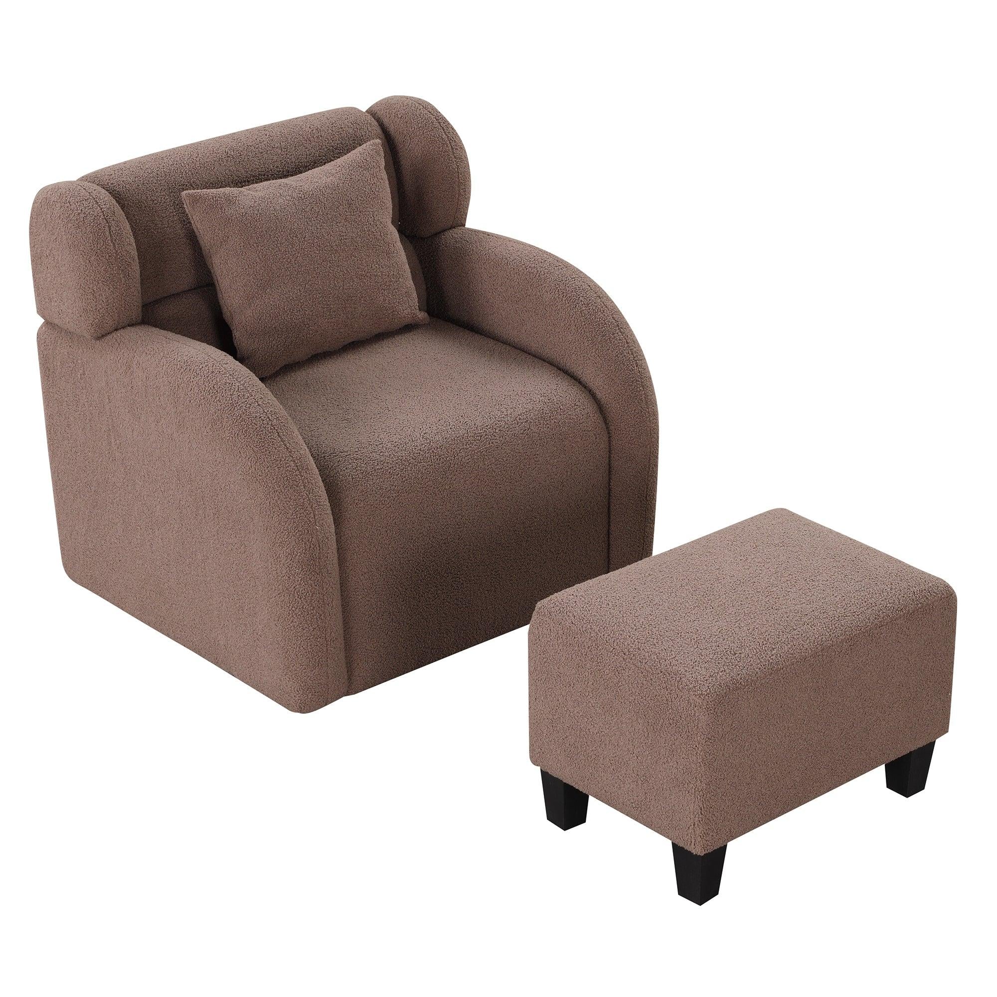 Swivel Accent Chair with Ottoman, Teddy Short Plush Particle Velvet Armchair,360 Degree Swivel Barrel Chair with footstool for Living Room, Hotel, Bedroom, Office, Lounge,Brown image