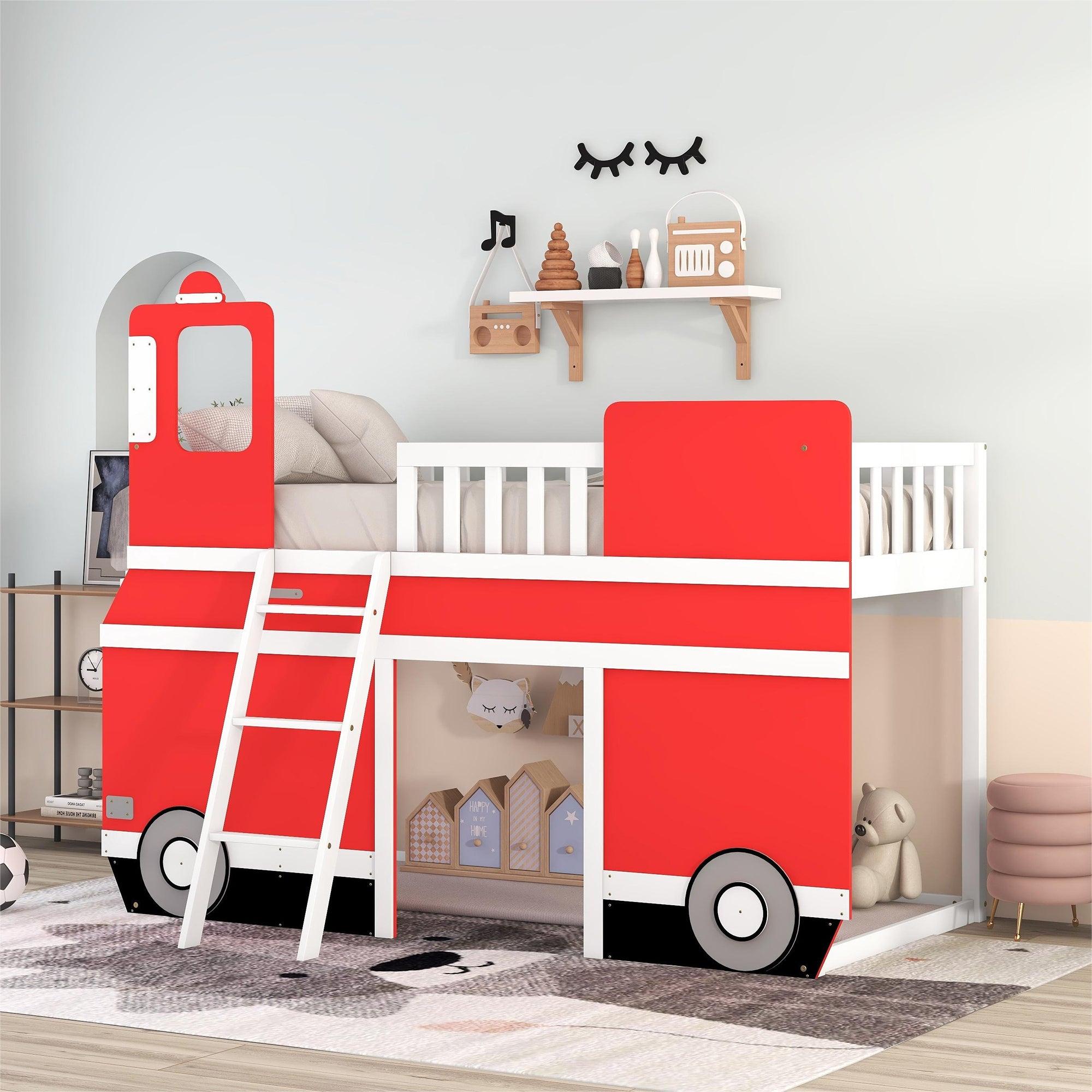 Twin Size Bus Shaped Loft Bed with UnderbedStorage Space,Red image