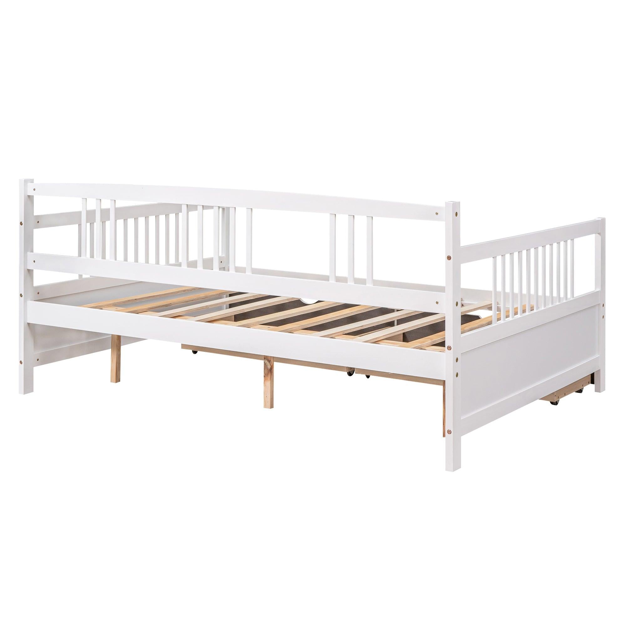 Twin Size Daybed Wood Bed with Two Drawers,White