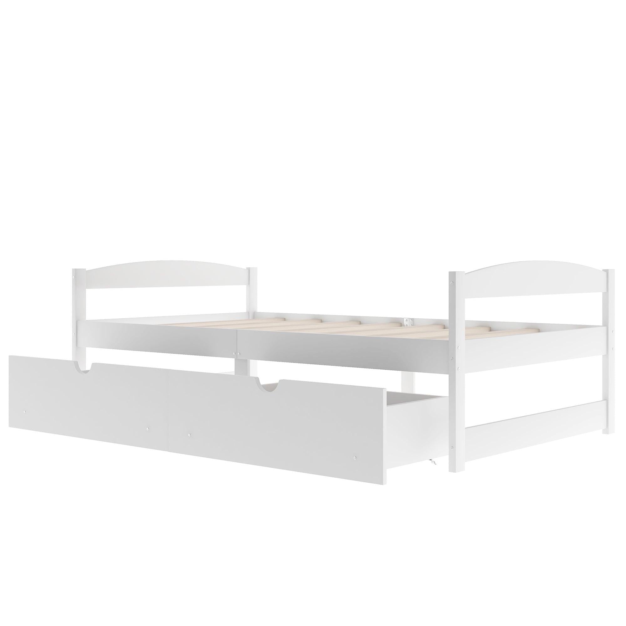 Twin size platform bed, with two drawers, white