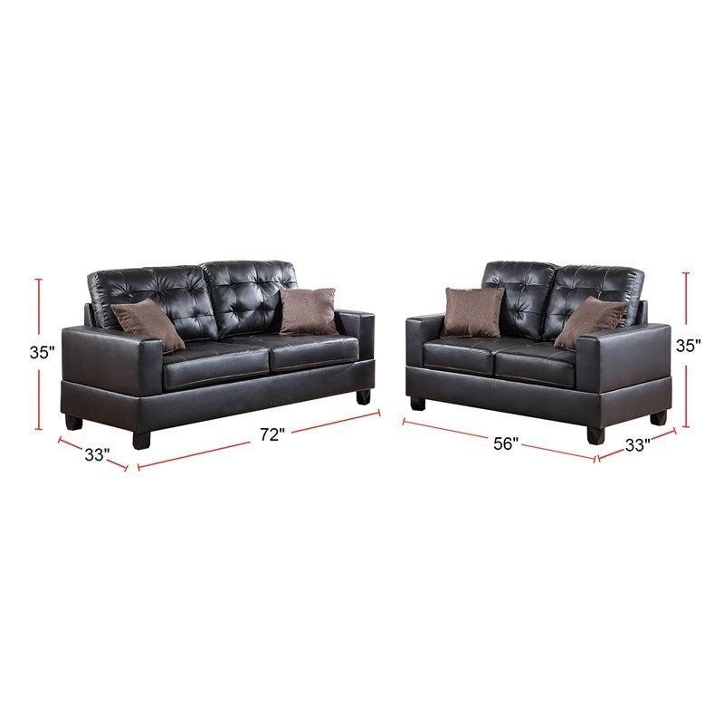 Living Room Furniture 2pc Sofa Set Espresso Faux Leather Tufted Sofa Loveseat w Pillows Cushion Couch