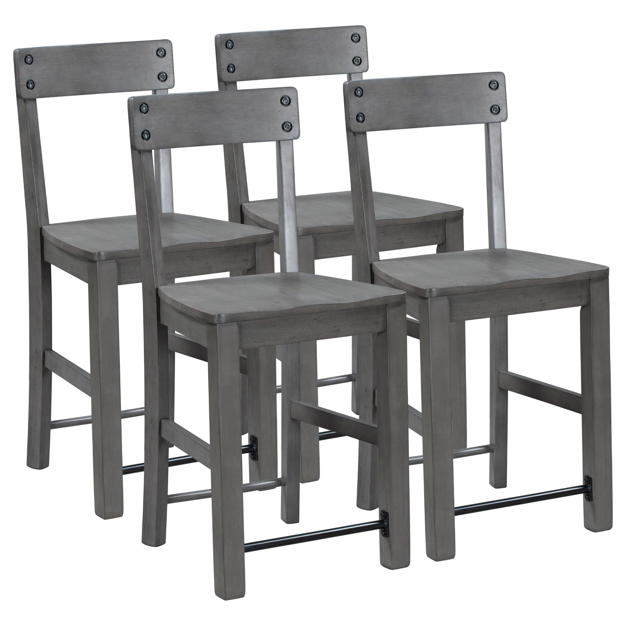 Minimalist industrial Style 5-Piece Counter Height Dining Table Set Solid Wood & Metal Dining Table with Four Chairs for Small Space (Gray)