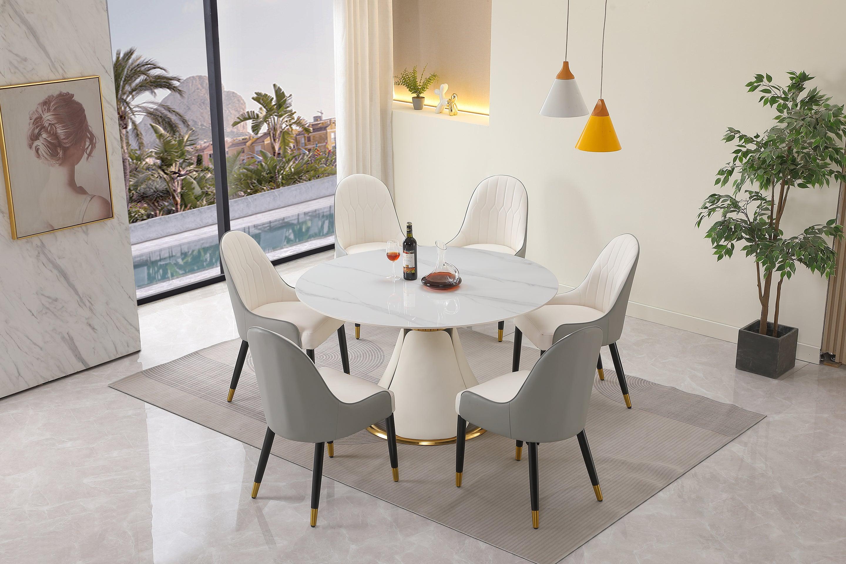 53“Modern sintered stone round dining table with stainless steel base with 6 pcs chairs