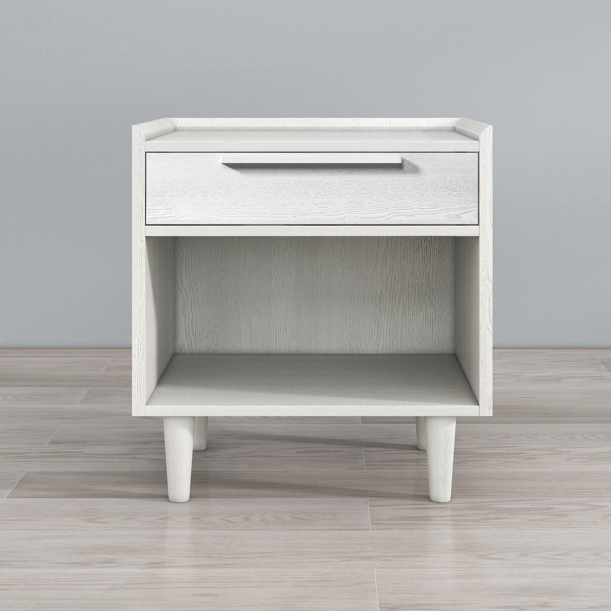 Modern Style Manufactured Wood One-Drawer Nightstand Side Table with Solid Wood Legs, White