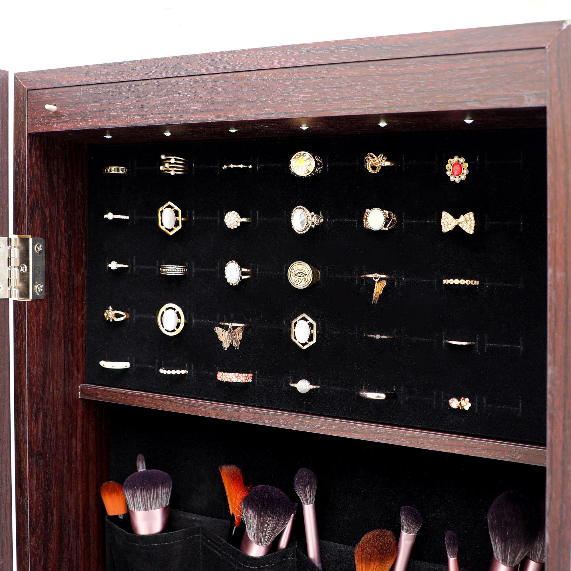 Fashion Simple JewelryStorage Mirror Cabinet With LED Lights Can Be Hung On The Door Or Wall