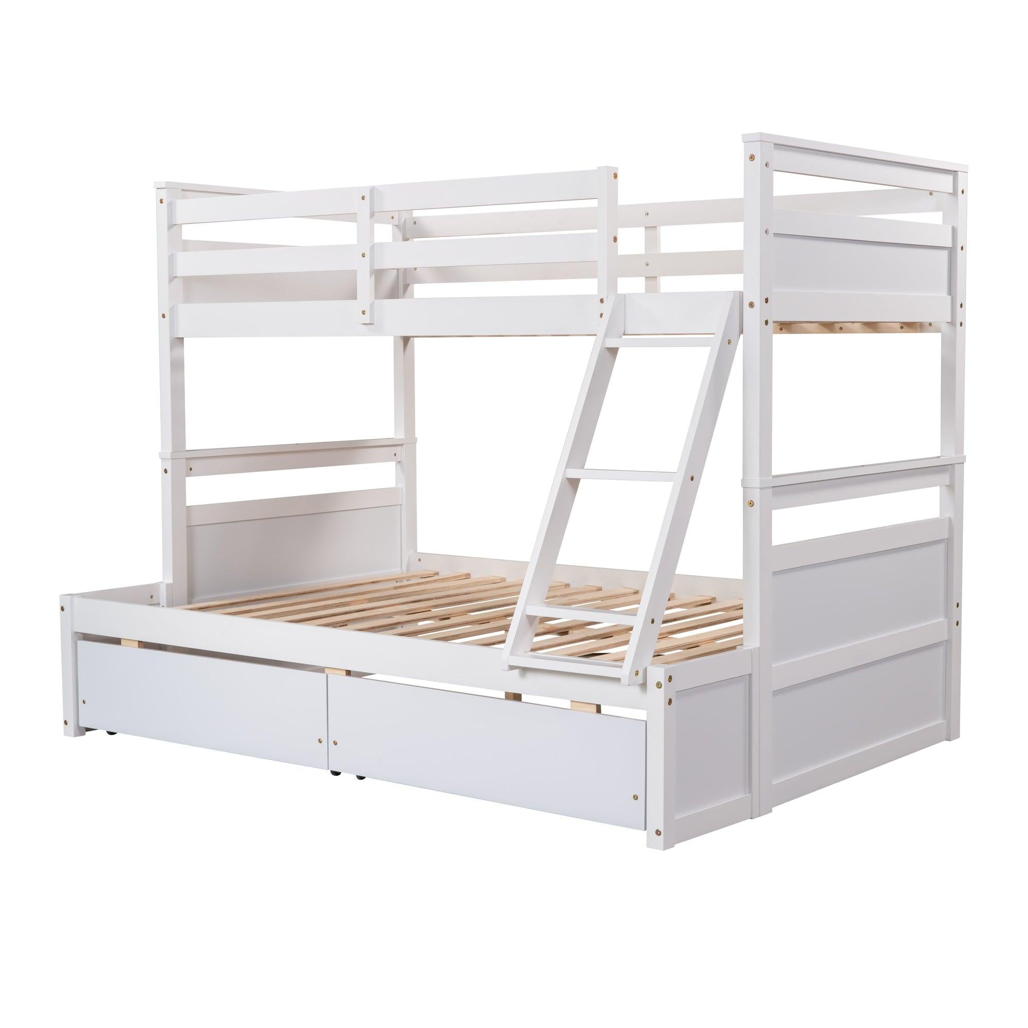 Twin over Full Bunk Bed withStorage - White