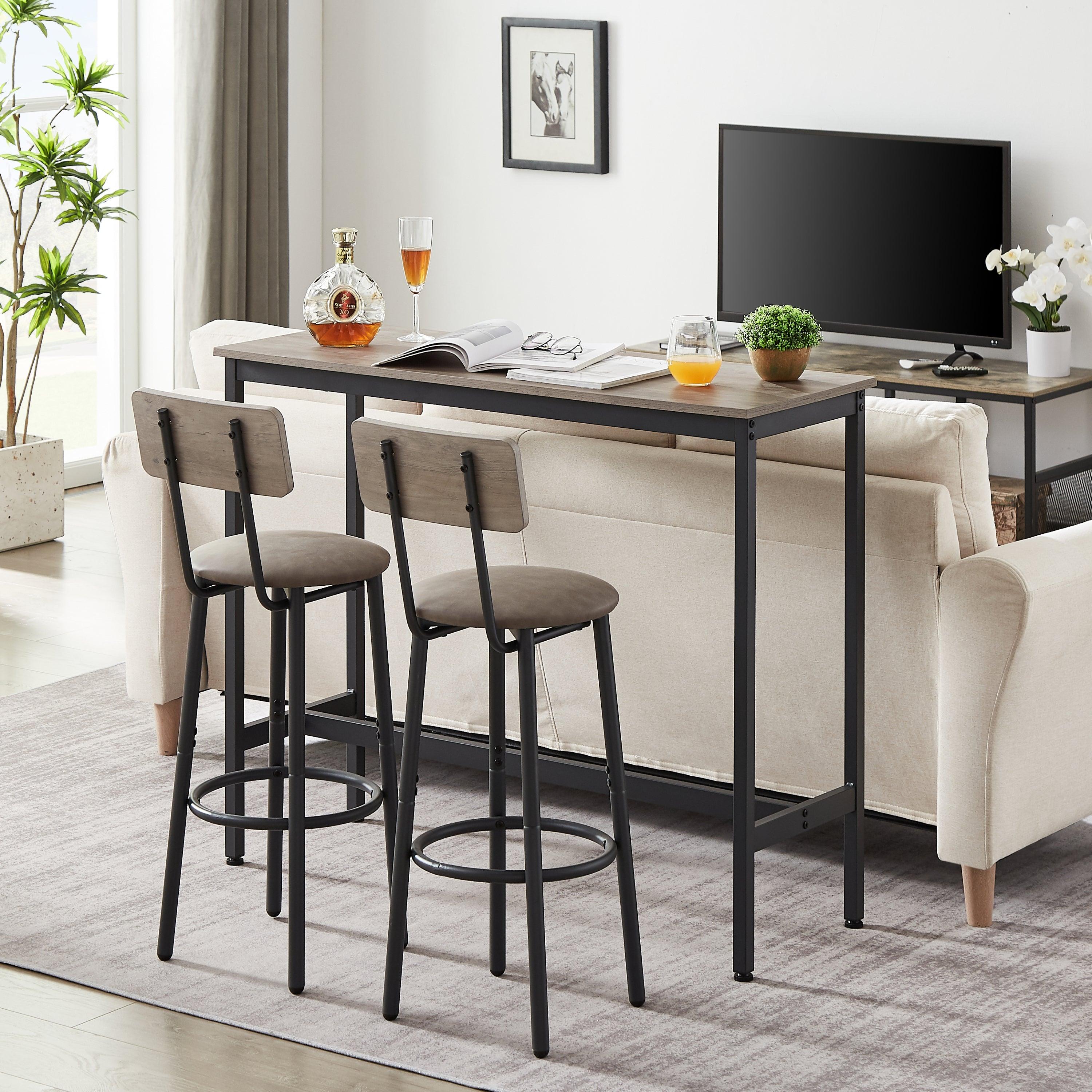 Bar Table Set with 2 Bar stools PU Soft seat with backrest (Grey,43.31’’L*15.75’’W*35.43’H)