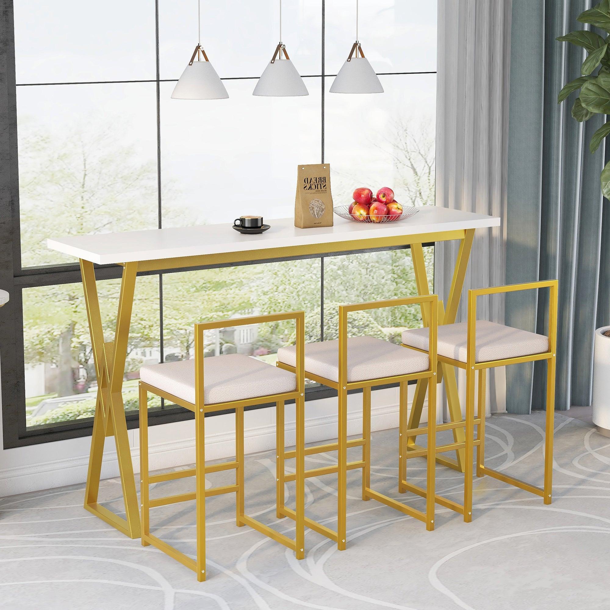 Modern 4-Piece Counter Height Extra Long Console Bar Dining Table Set with 3 Padded Stools for Small Places, ld image