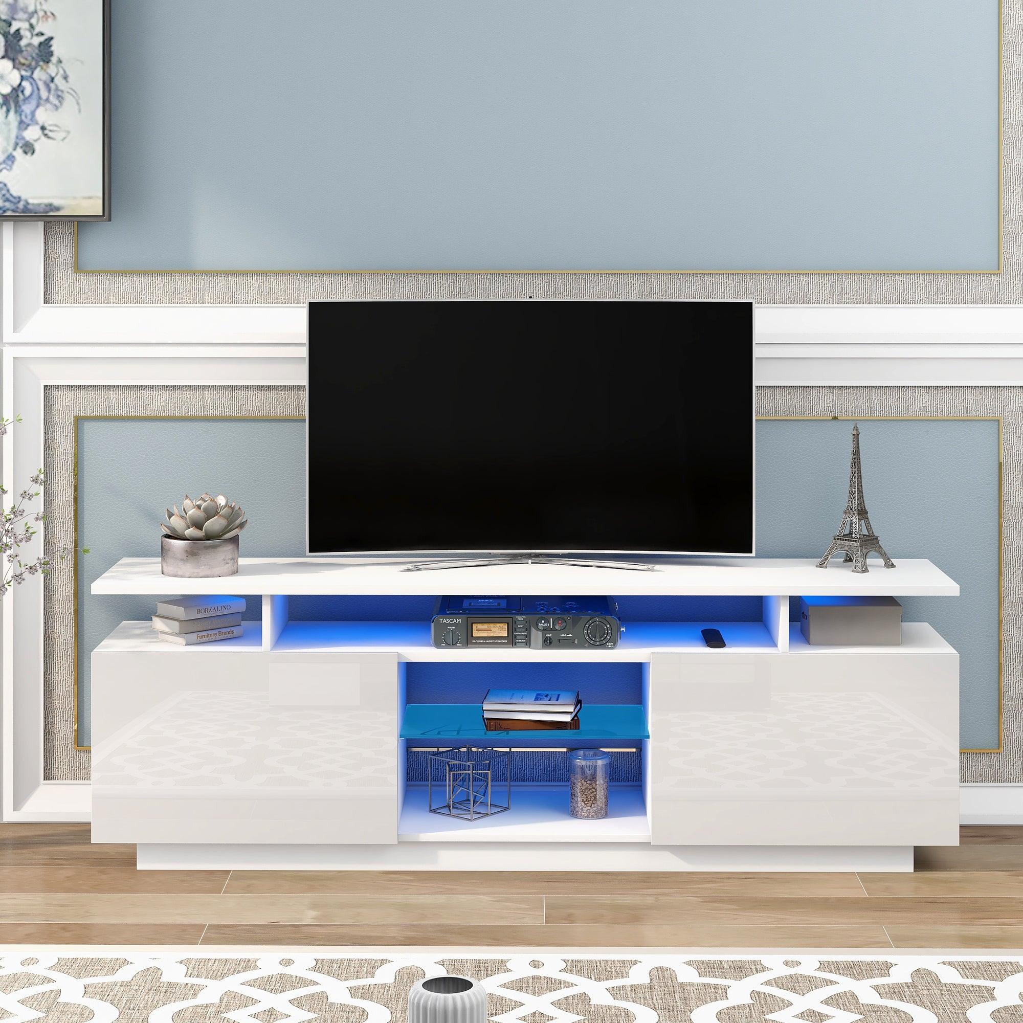 Modern TV Stand for TVs up to 65inches with LED lights, 16 Colors, for Livingroom, Bedroom, White