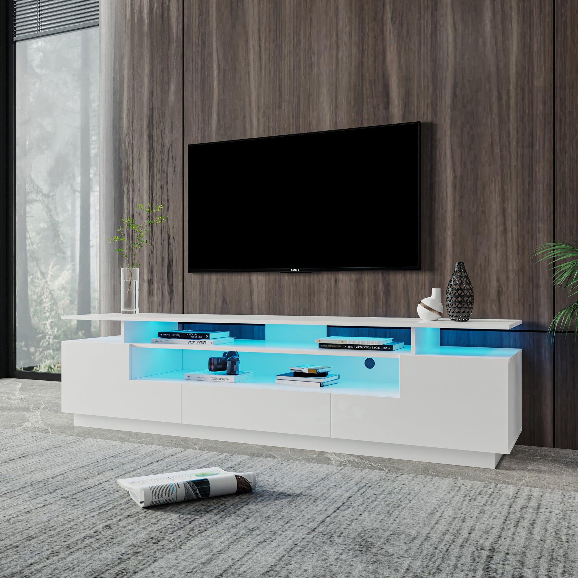 Modern White TV Stand, 20 Colors LED TV Stand w/Remote Control Lights