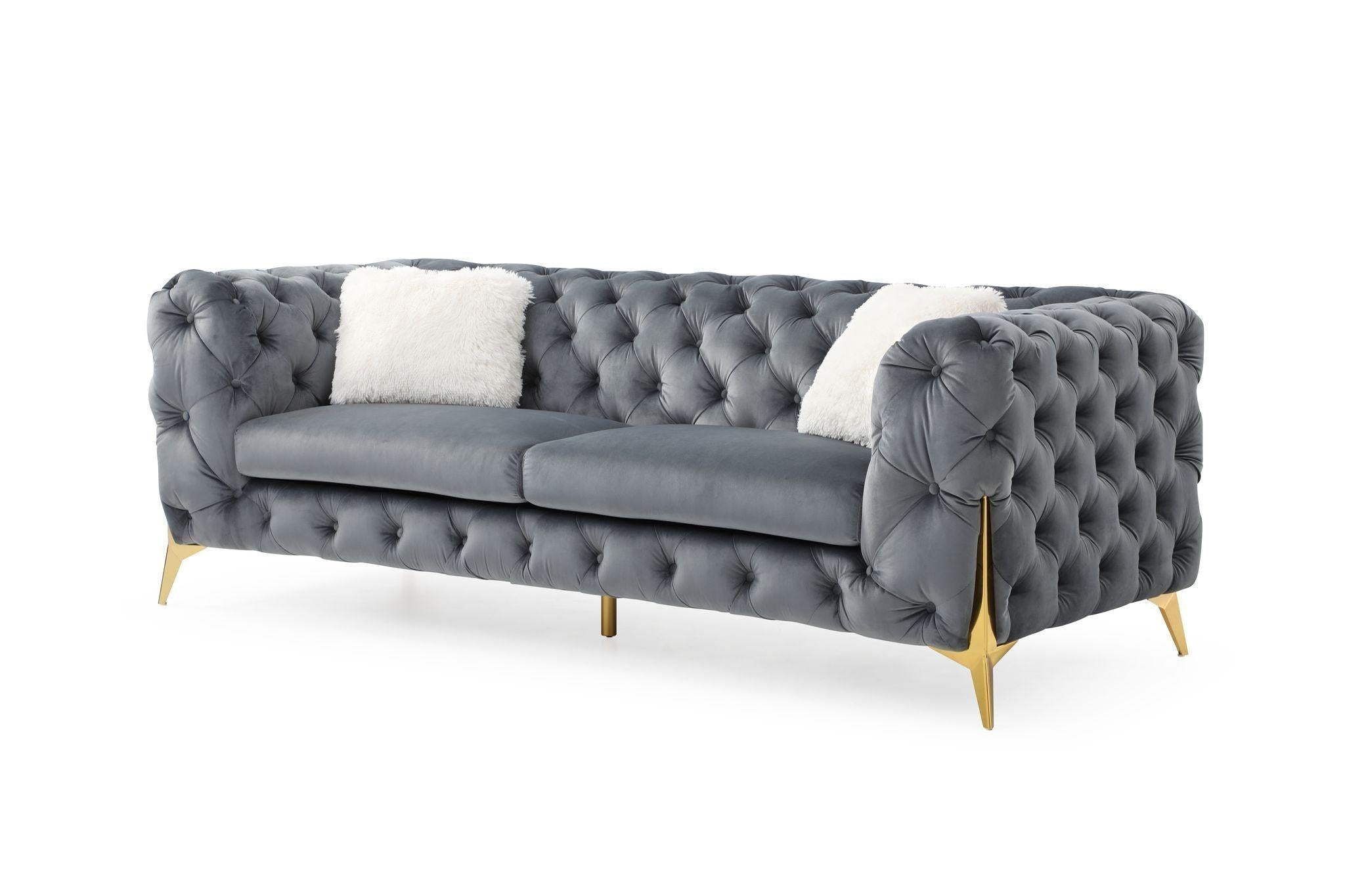 Moderno Tufted Sofa Finished in Velvet Fabric in Gray image