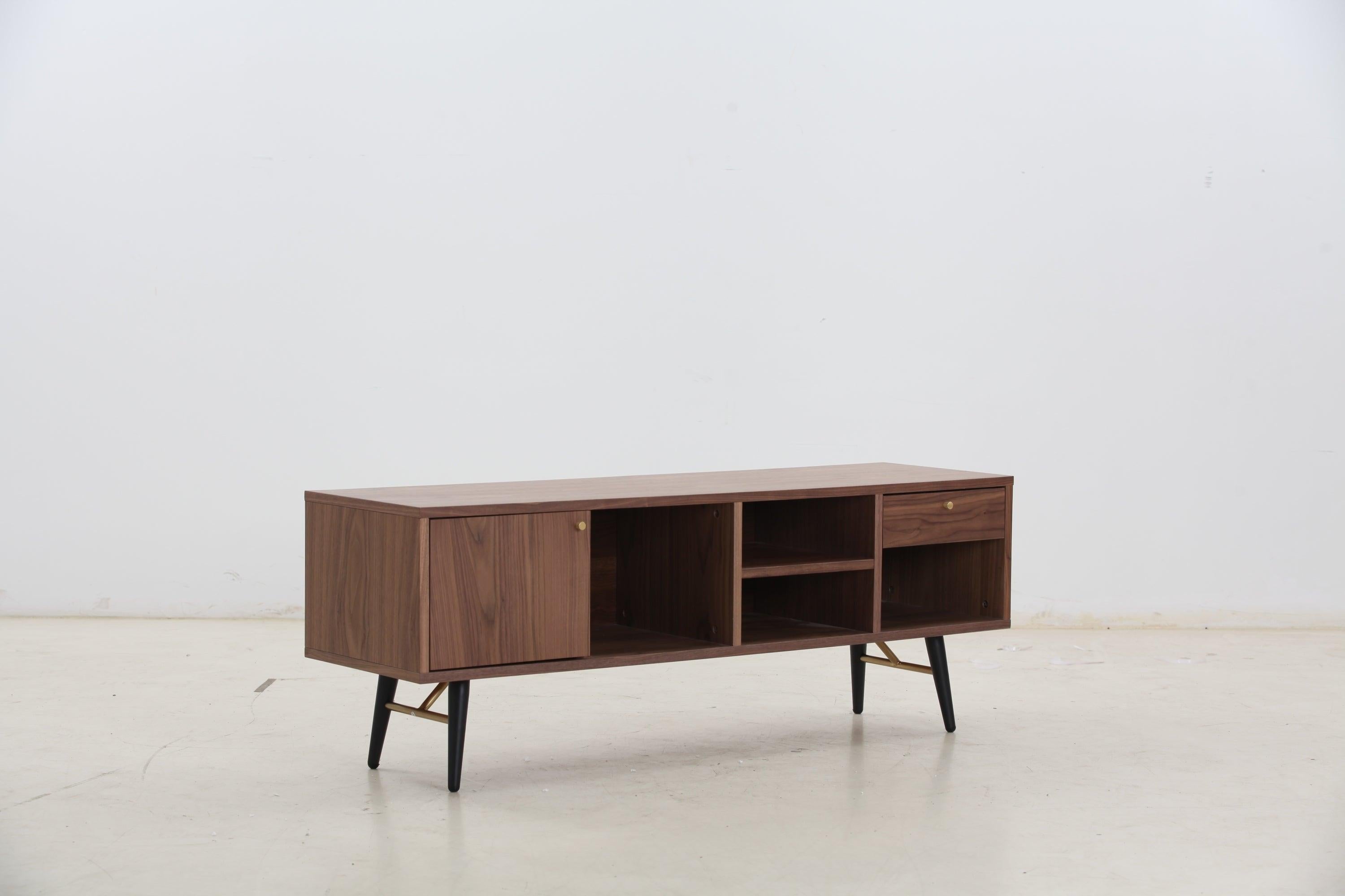 Mid-CenturyModern Low Profile Media Console TV Stand, Walnut