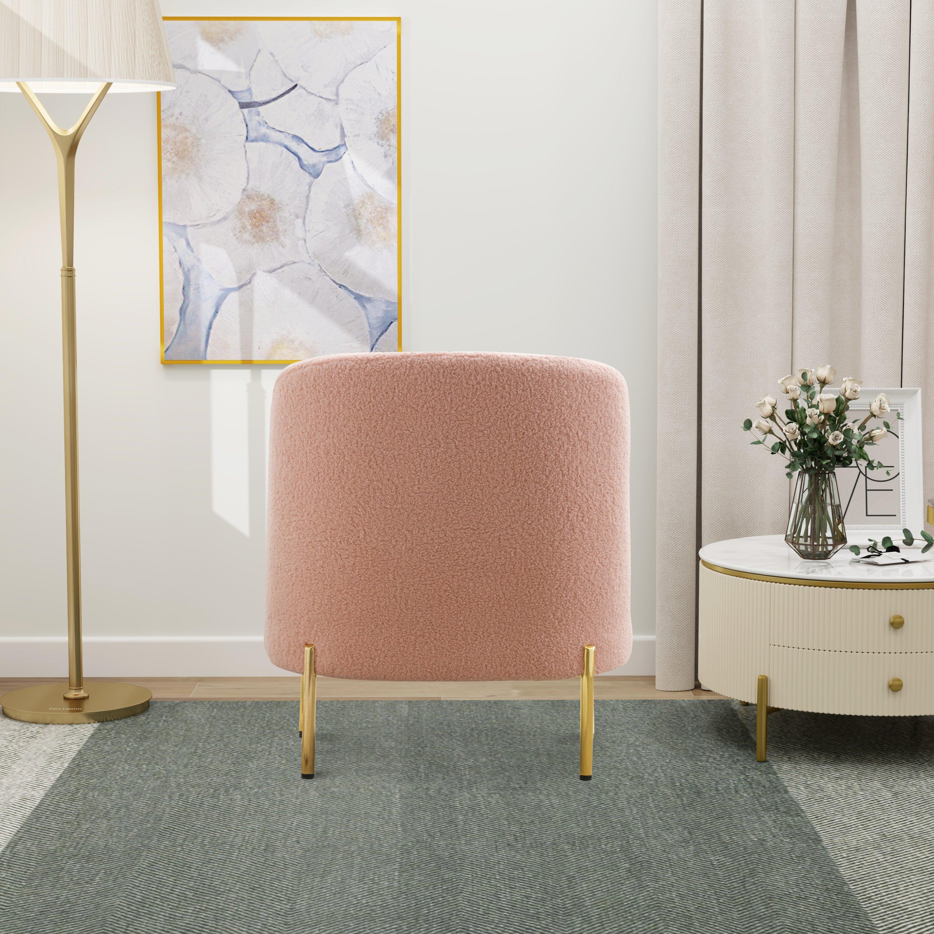 28.4"W Accent Chair Upholstered Curved Backrest Reading Chair Single Sofa Leisure Club Chair with Golden Adjustable Legs For Living Room Bedroom Dorm Room (Pink Boucle)