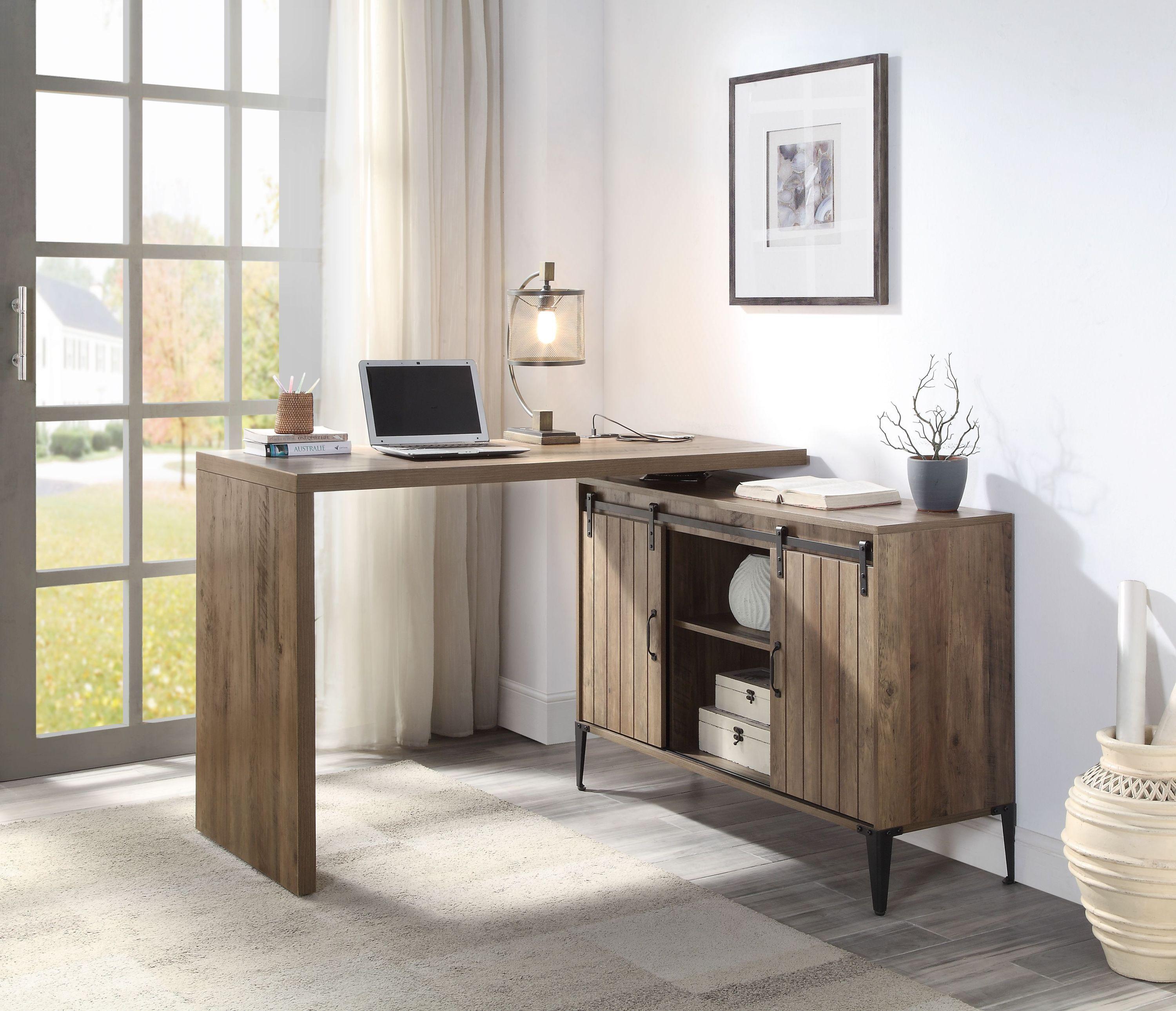 ACME Zakwani Writing Desk w/USB-Desk, Rustic Oak & Black Finish OF00154 image