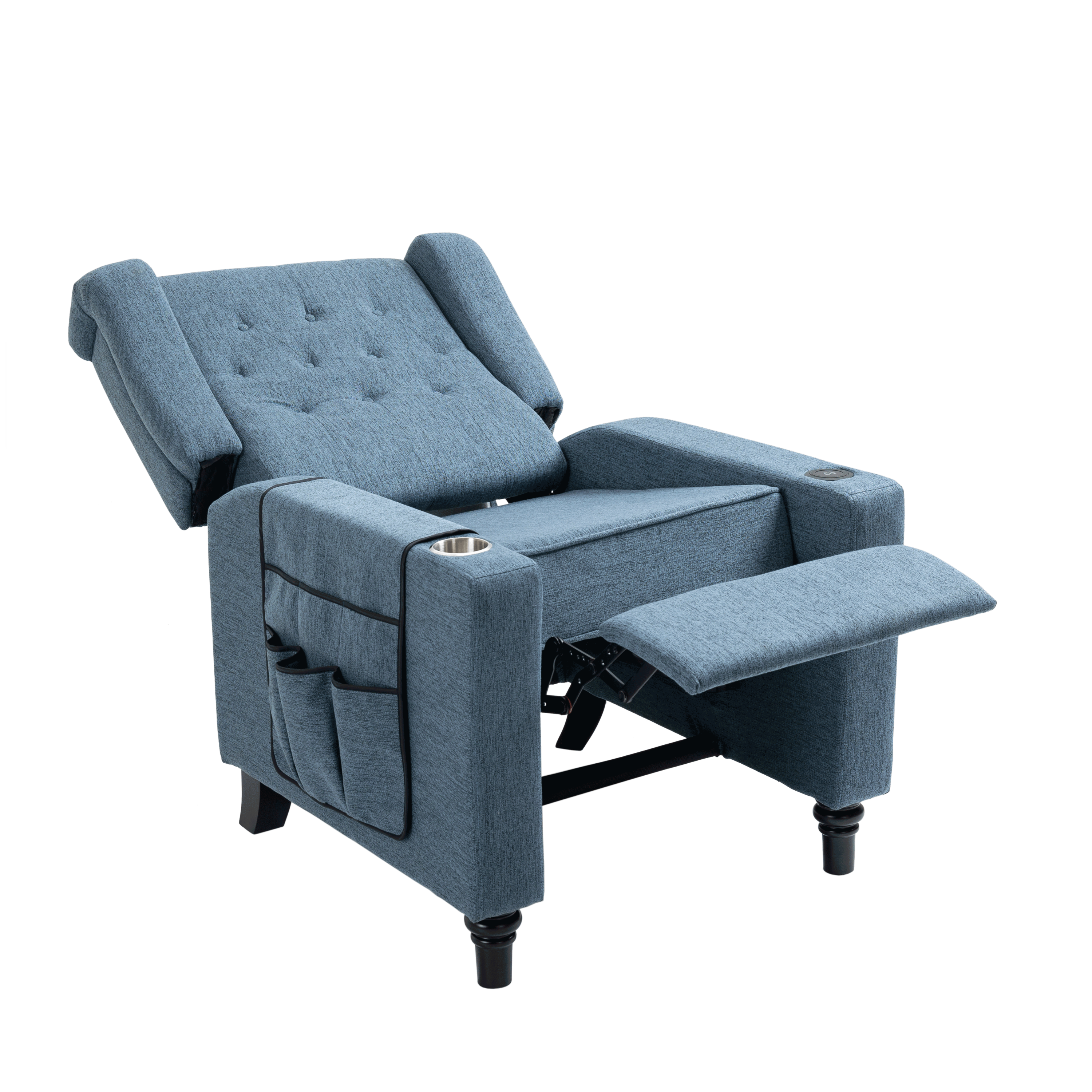 Arm Pushing Recliner Chair,Modern Button Tufted Wingback Push Back Recliner Chair, Living Room Chair Fabric Pushback Manual Single Reclining Sofa Home Theater Seating for Bedroom,Navy Blue