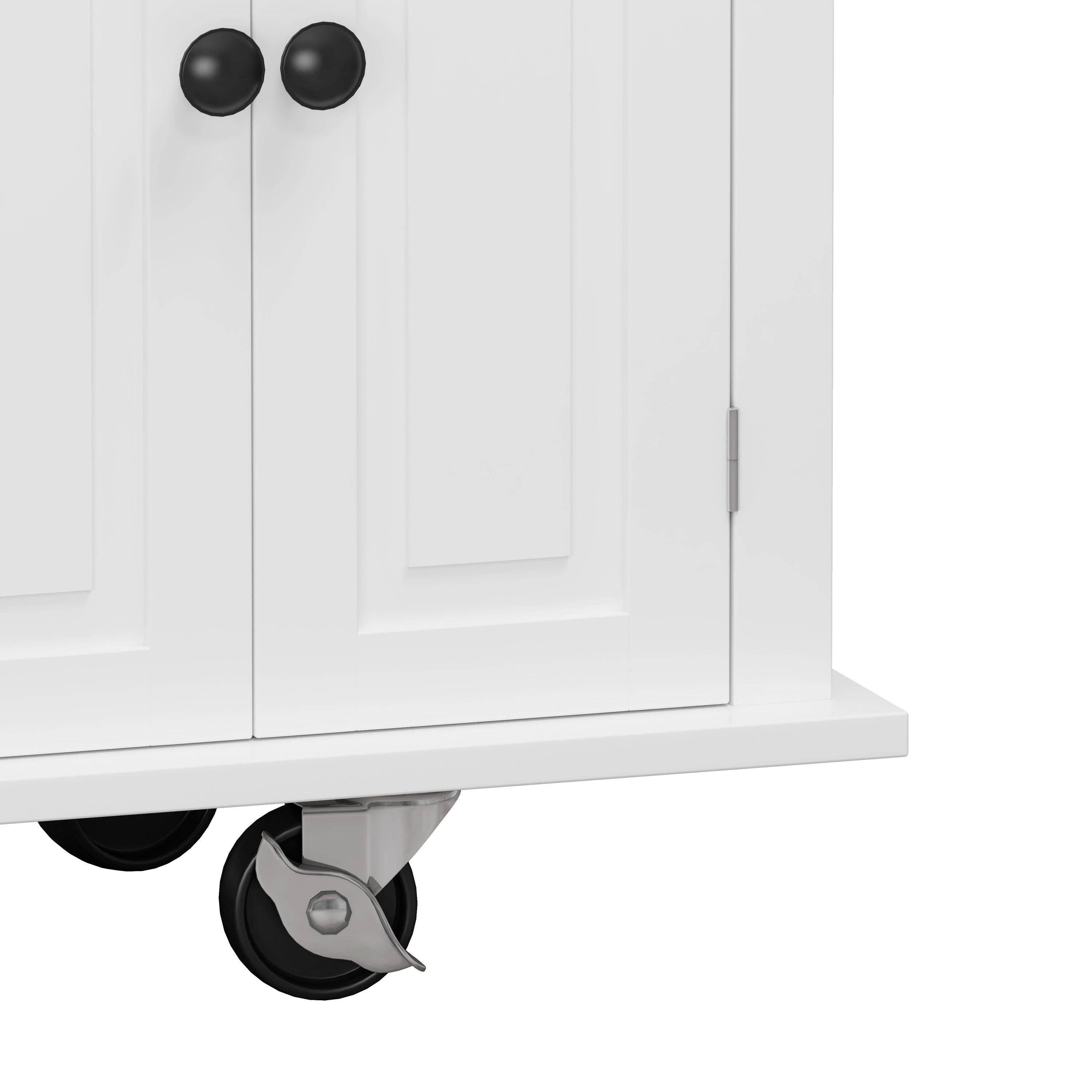 Kitchen Island Cart with TwoStorage Cabinets and Two Locking Wheels，43.31 Inch Width，4 Door Cabinet and Two Drawers，Spice Rack, Towel Rack （White）