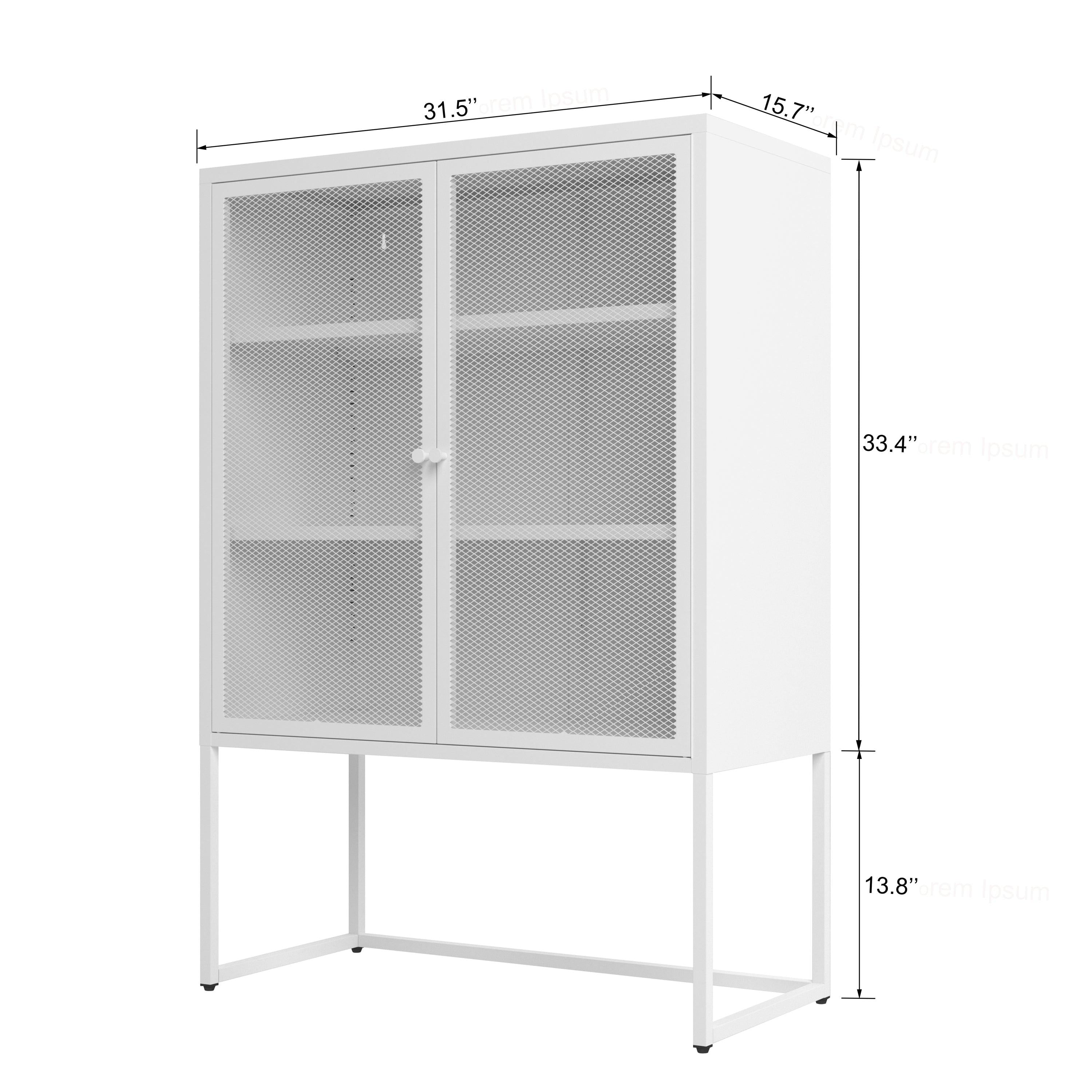 47.2 inches high MetalStorage Cabinet with 2 Mesh Doors, Suitable for Office, Dining Room and Living Room, White