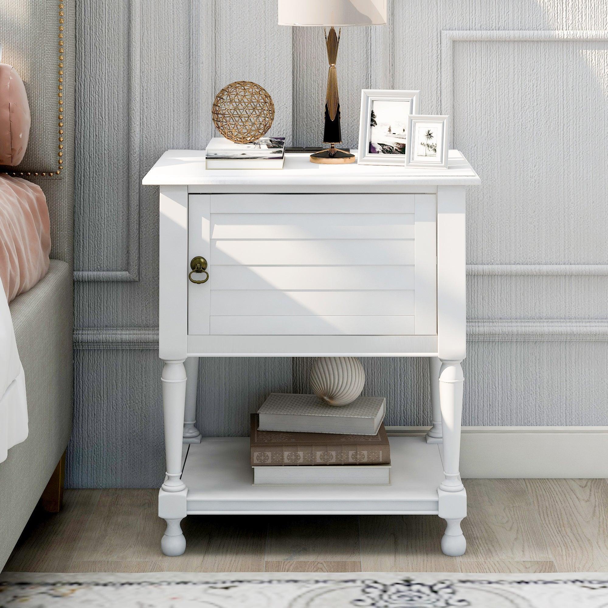 Versatile Nightstand with Two Built-in Shelves Cabinet and an OpenStorage,USB Charging Design,White